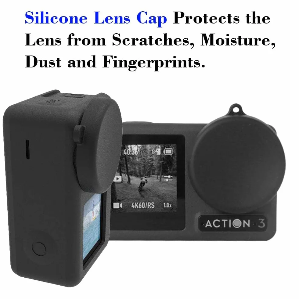 ULBTER Pellicola protettiva per DJI Osmo Action 3 + copriobiettivo, protezione in vetro temperato, 0,3 mm, durezza 9H anti-sfregamento, anti-impronte, anti-bolle [2+6 pezzi]