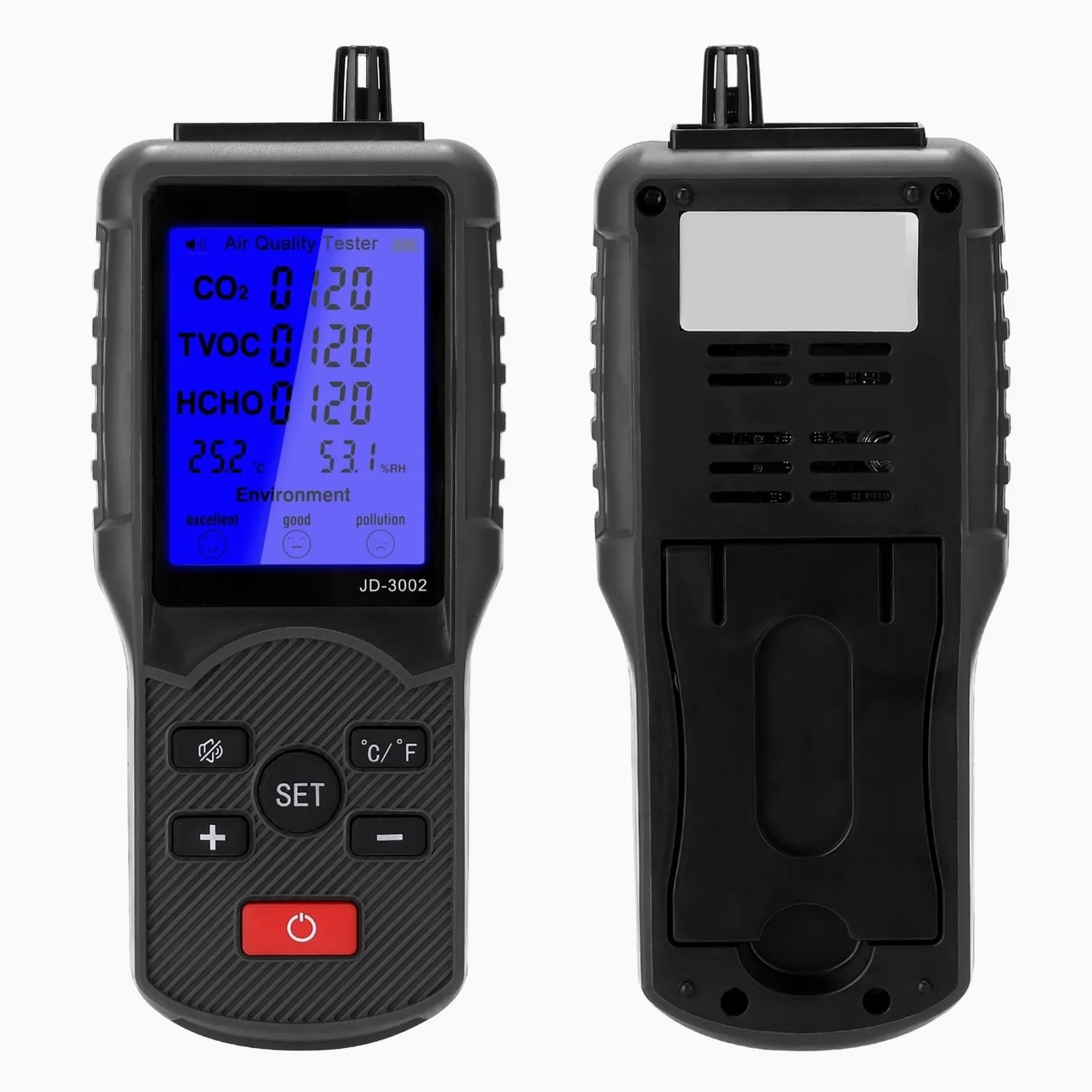 JD-3002 Tester di qualità 'aria Misuratore CO2 multifunzionale TVOC Dispositivo misurazione 'umidità della temperatura Rilevatore Per cucina e camper(Plastic box Type)