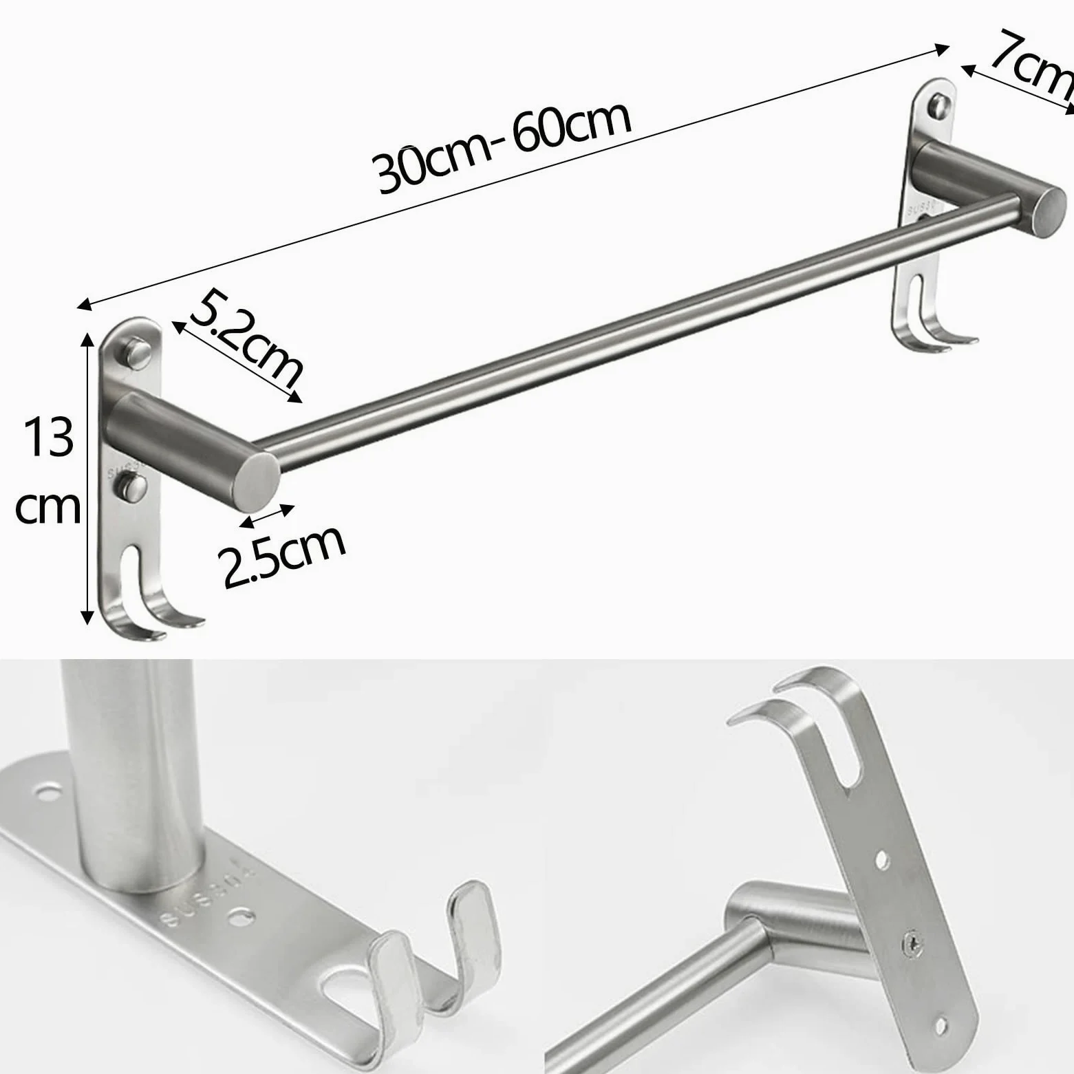 Portasciugamani Singolo a Parete, Portasalviette in Acciaio Inossidabile con Finitura Argento Lucido per Bagno o Cucina, 30/40/50/60 (Size : 40cm)