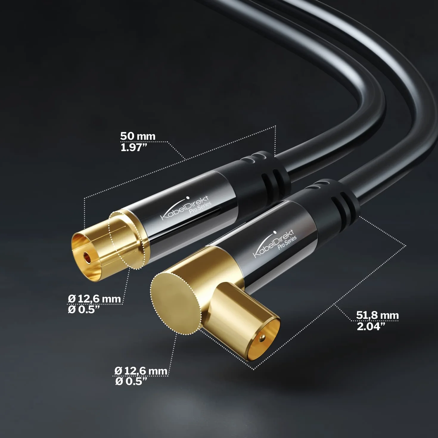 CableDirect - Cavo antenna 4K, cavo TV dritto, connettore ad angolo di 90°, cavo TV con connettori metallici infrangibili per TV digitale e analogica, 5 m (da femmina diritta a maschio angolato per