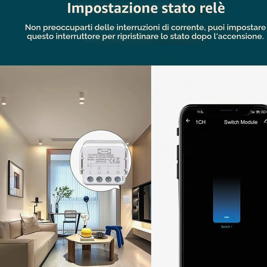 Tuya wifi interruttore della luce intelligente 1 Gang, Mini DIY switch Modulo relè 16A,Compatibile con l'app Smart Life/Tuya, (4)