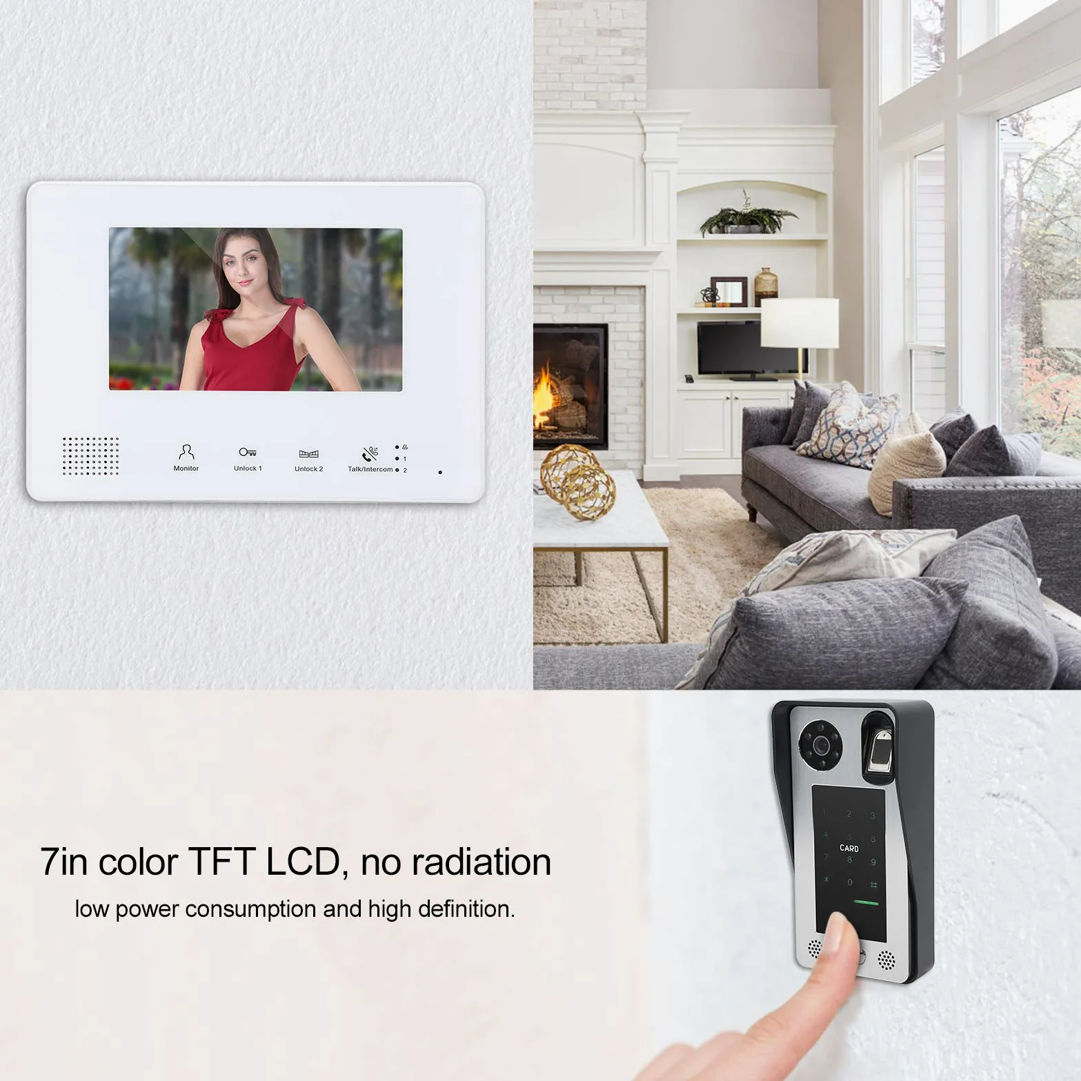 Kit videocitofono Sistema a 2 Fili Videocitofono Monitor da 7 Pollici Kit videocitofono, sblocchi Multipli, Sistema di telecamere di Sicurezza con citofono per Visione Notturna