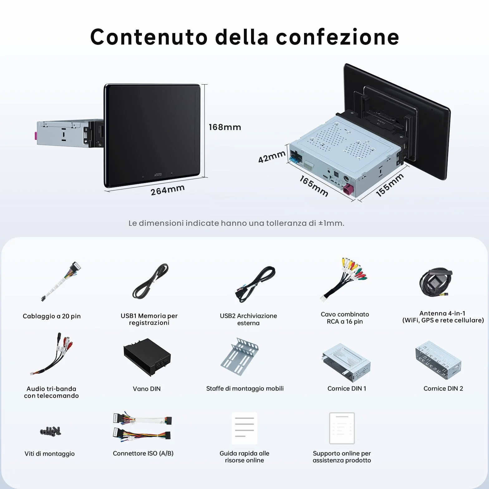 ATOTOZONE X10 10" Autoradio Android, Schermo Flottante, 1 DIN / 2 DIN, AI Agent & AI Vision, LiveView Re-moto, Sorveglianza Parcheggio, 4G LTE, 8G+128G, Audio 7.1.2 ch,CarPlay & Android Auto Wireless
