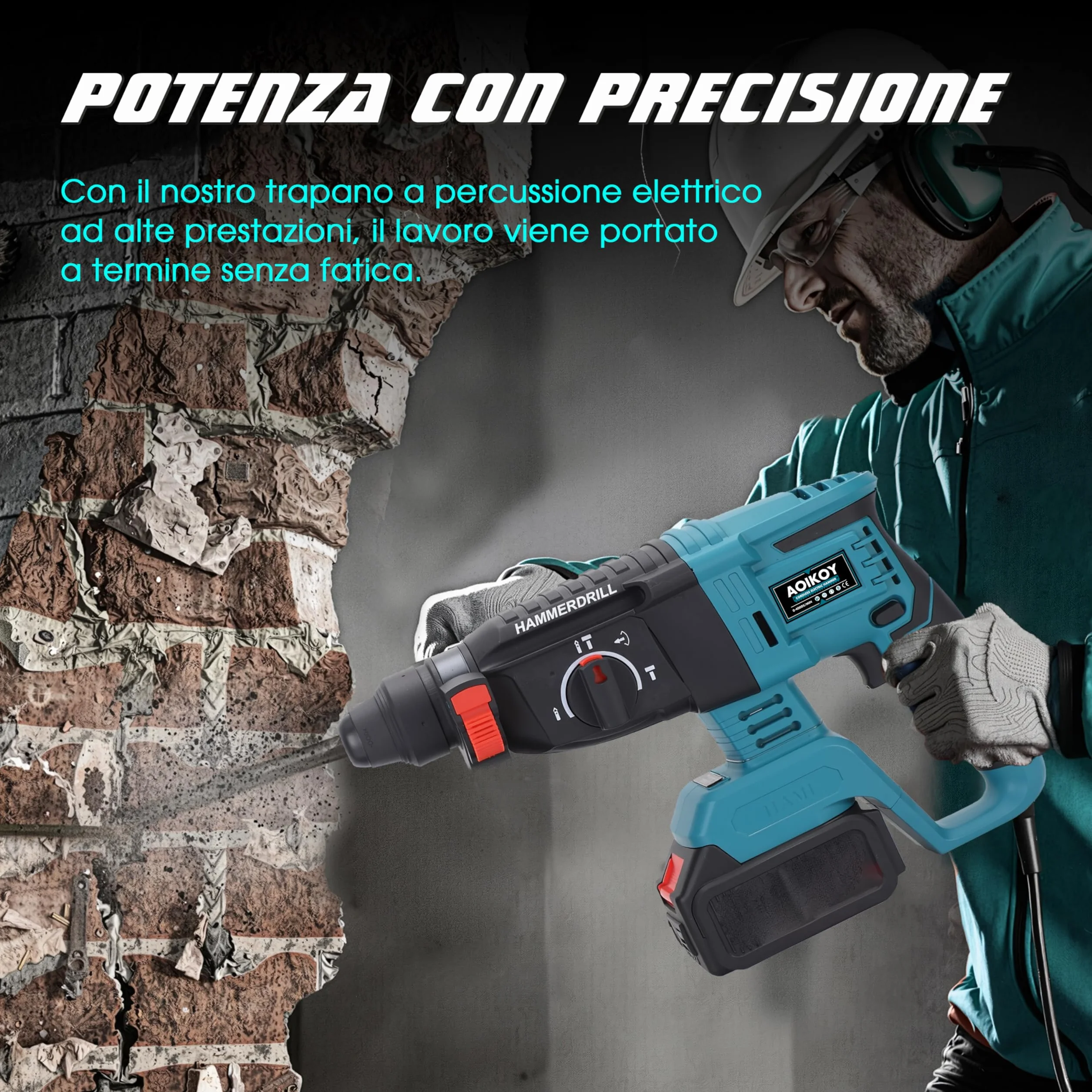 Martello Demolitore Senza Fili 21V, Tassellatore a Batteria Senza Spazzole, 4000 BPM, 32 mm, Compatibile Makita