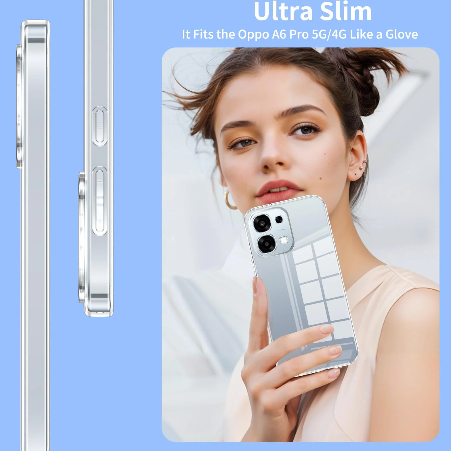 Phoona Cover per Oppo A6 Pro 5G/4G Custodia con 2 Pezzi Pellicola Vetro Temperato,Ultra Sottile Trasparente Silicone Protettiva Case per Oppo A6 Pro Sottile Morbida Antiurto Cover