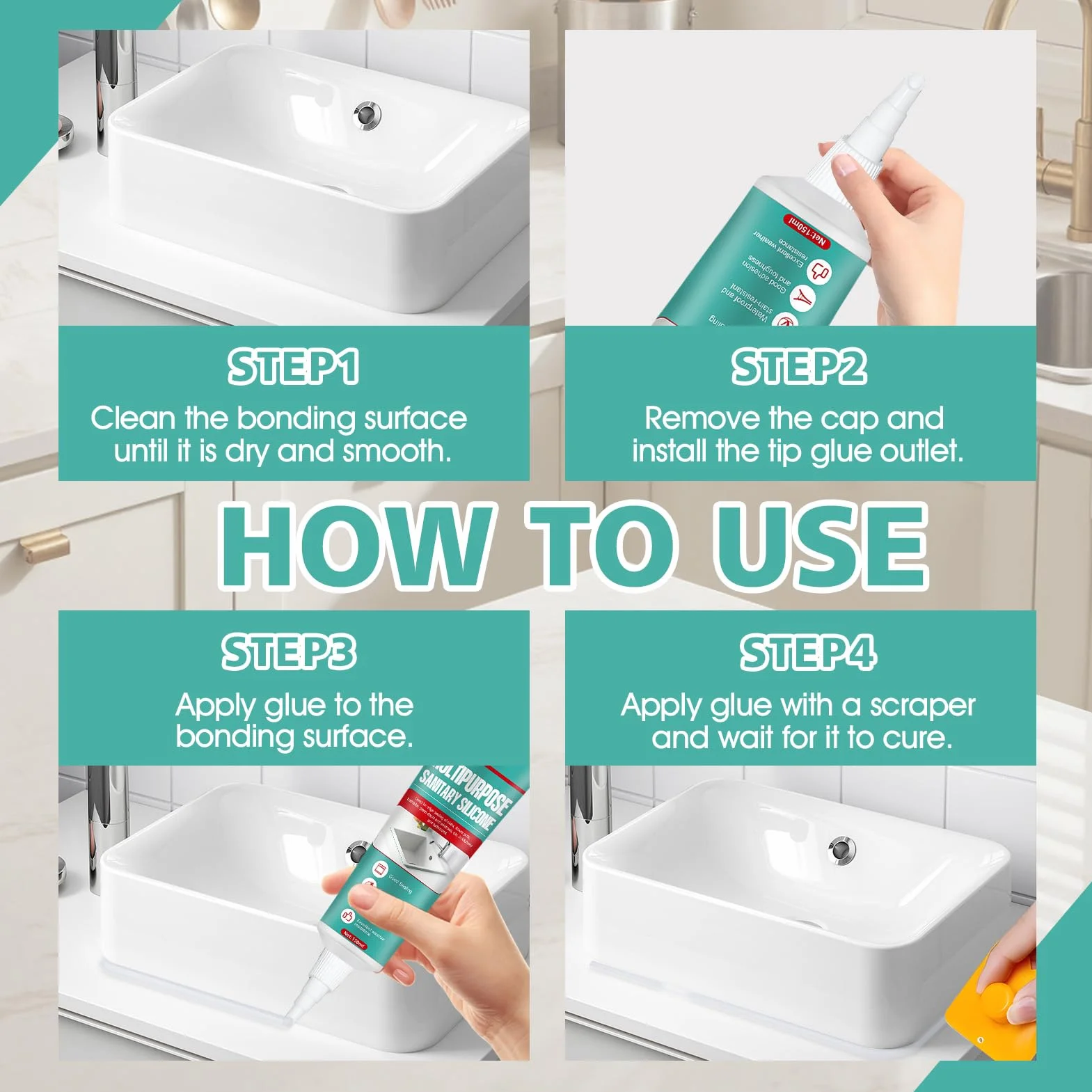 Sigillante Silicone Trasparente Impermeabile 150ml per Bagno, Cucina, WC e Piscina