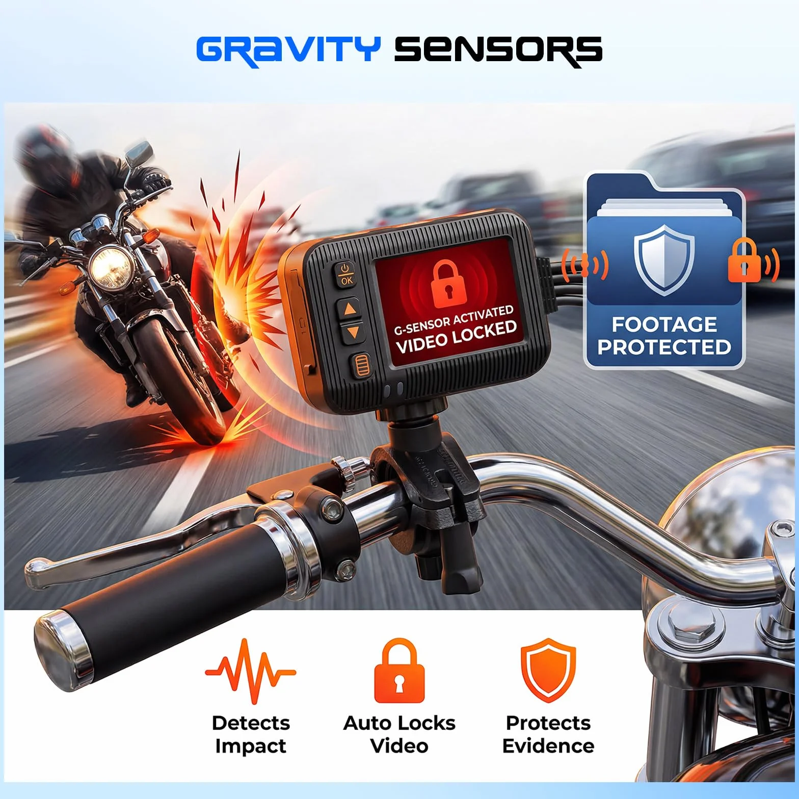 CAMECHO 1080P HDR Dashcam per Moto con Telecamera Anteriore + Posteriore, Sensore G Dash Cam Moto con Registrazione in Ciclo, IP67, Schermo IPS HD da 2 Pollici, Supporto Universale per Moto