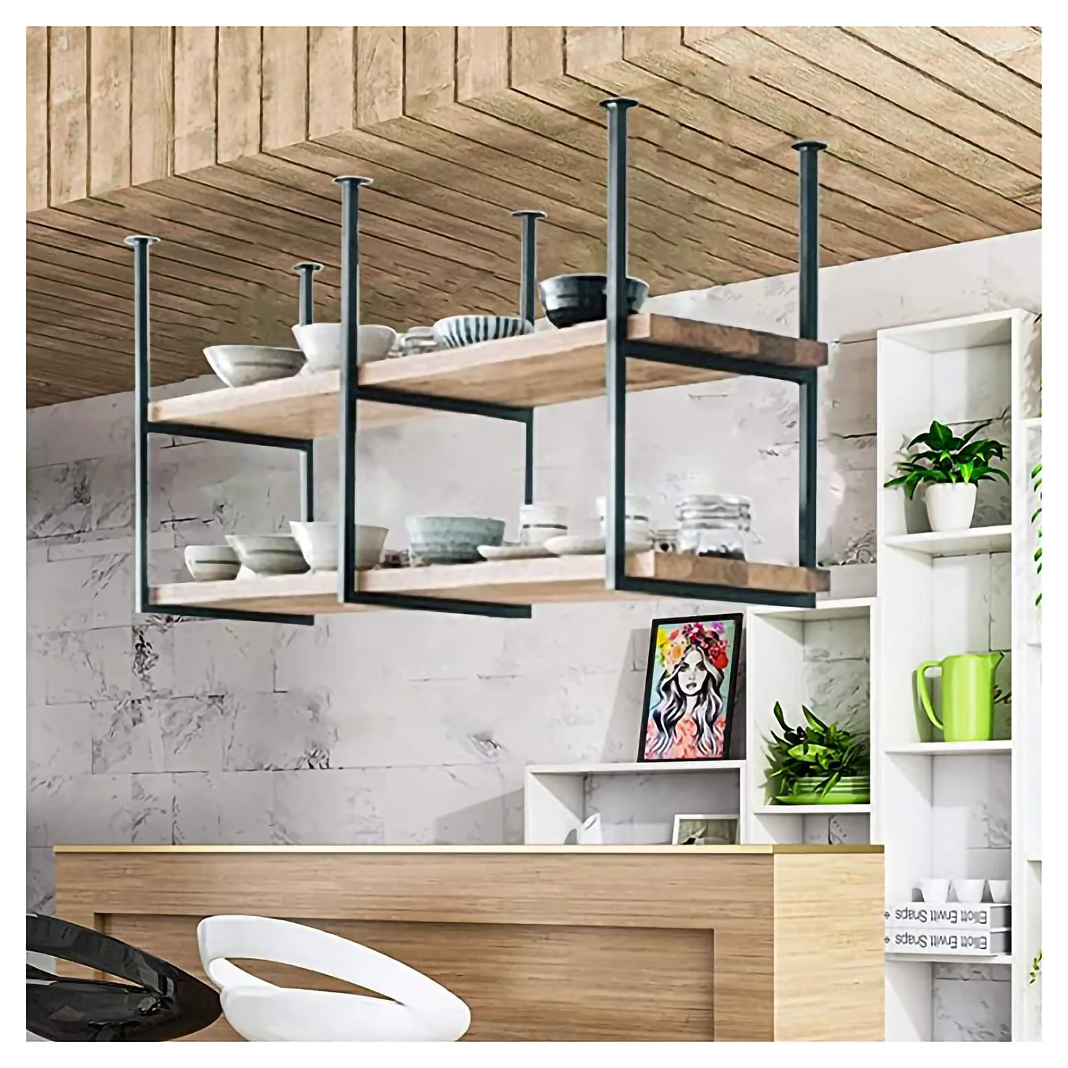 Scaffali industriali montati a soffitto Ripiani galleggianti rustici per garage Mensole da parete in legno Mensole da soffitto resistenti per casa e garage nization