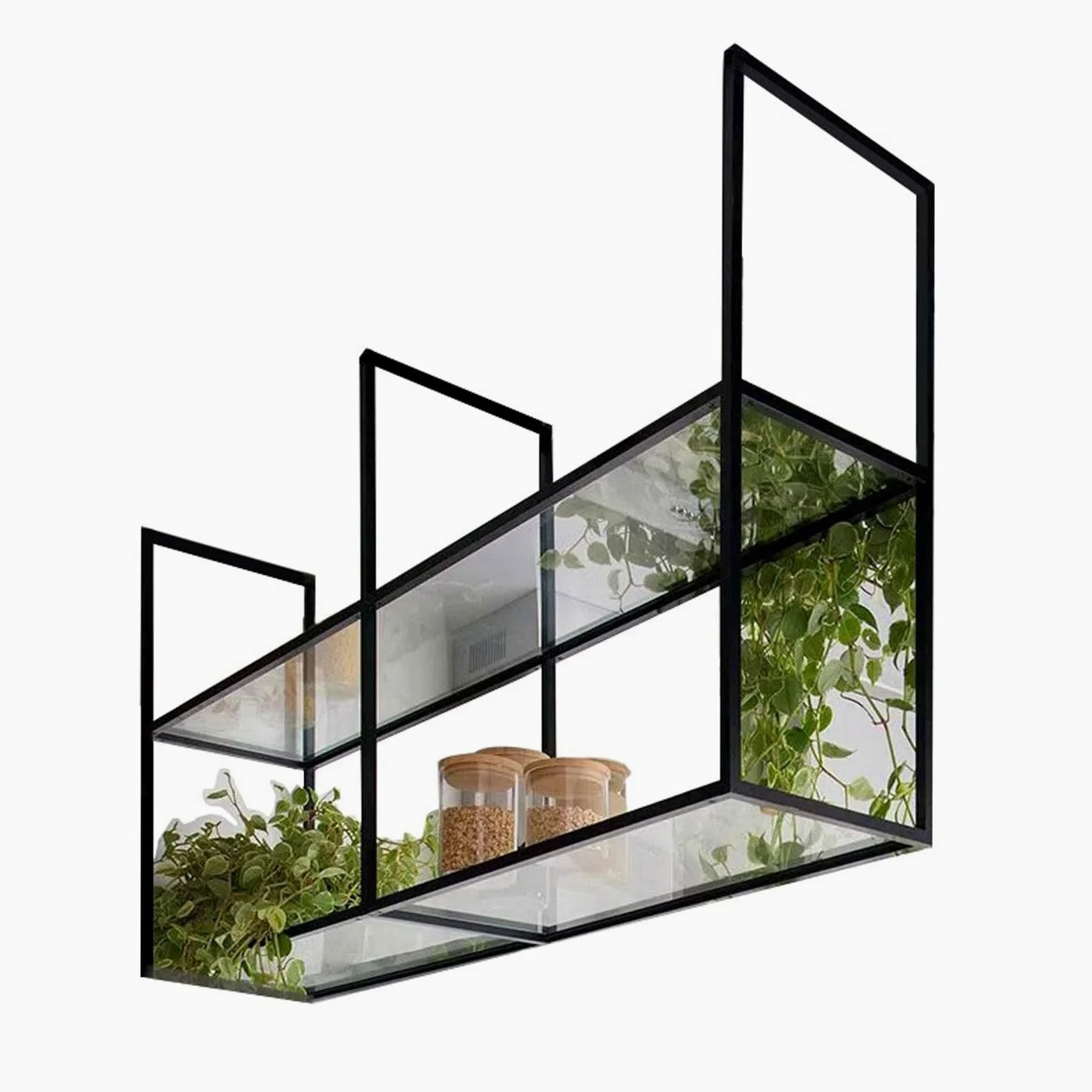Mensole sospese da parete in ferro, 60 x 3 cm, per interni, per cucina, bar e casa, supporto per piante in vetro acrilico e decorazione da parete moderna soluzione di archiviazione
