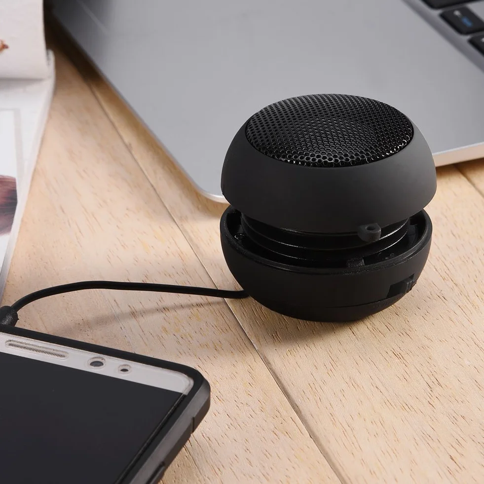 Mini altoparlante da viaggio retrattile da 3,5 mm, con cavo USB per MP3, telefoni cellulari, PC, ecc. (nero)