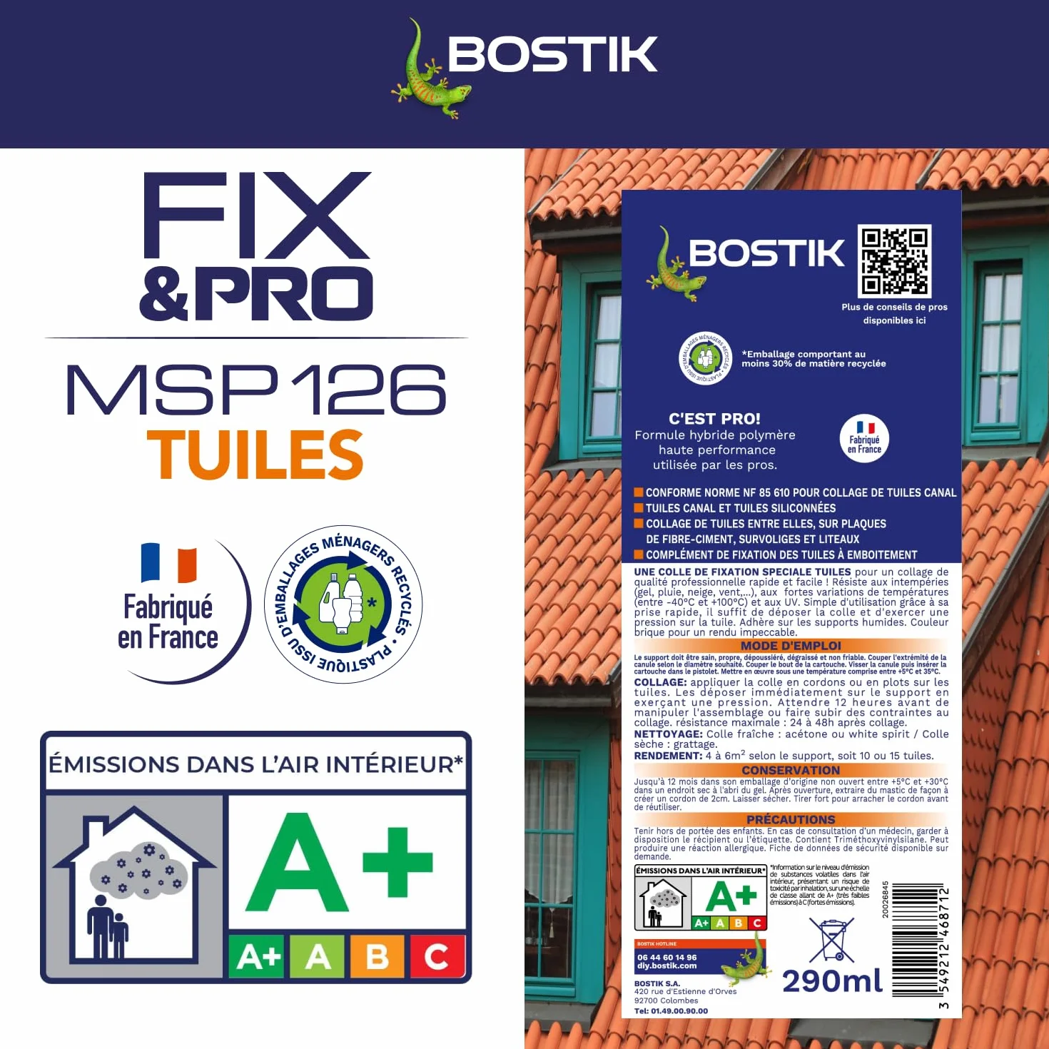Bostik FIXPRO MSP 126 Mastice Tegole Rosso Silicone Presa Rapida Ibrido Polimerico 290 ml