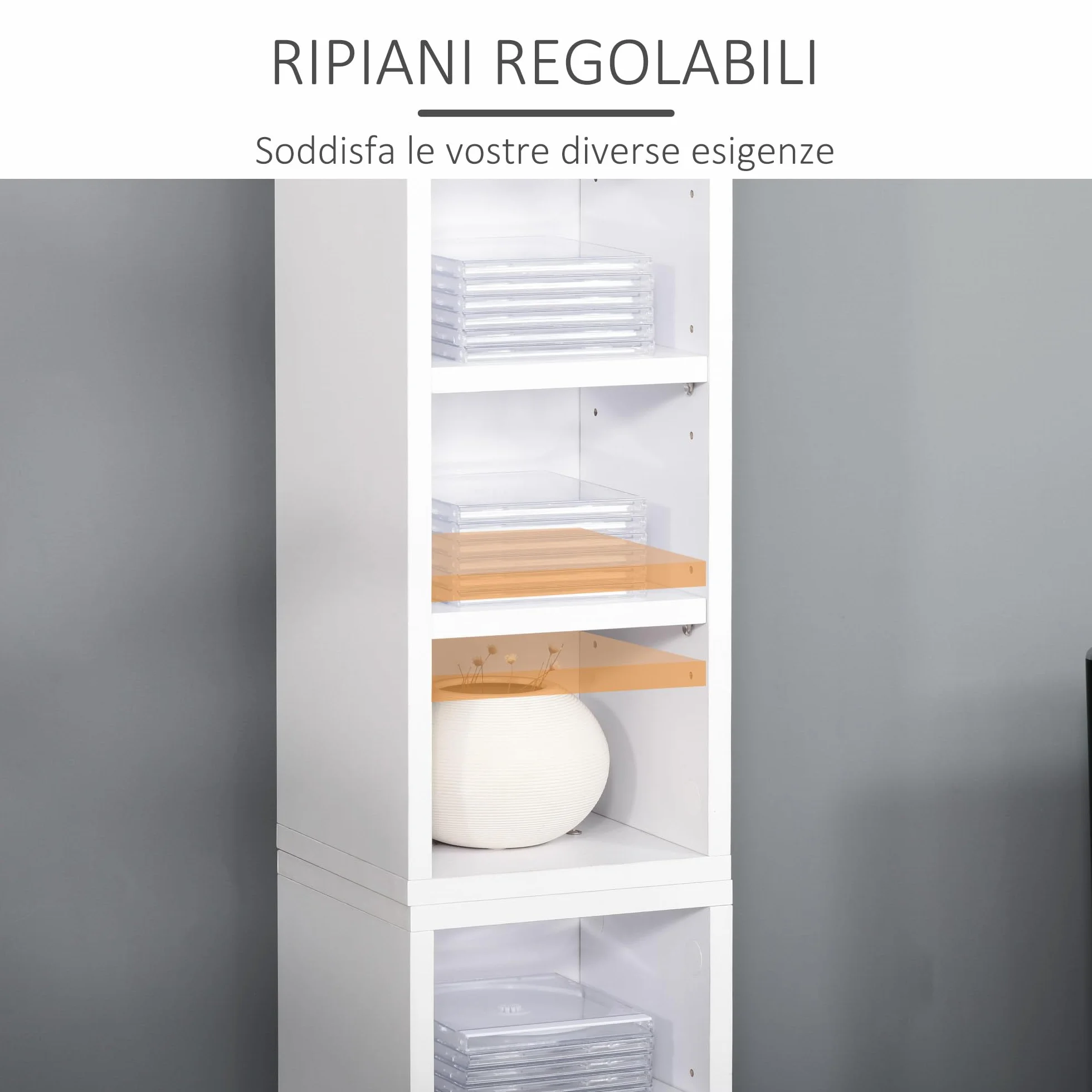 HOMCOM Set 2 Pezzi Scaffali a Colonna Porta CD e DVD a 12 Ripiani Regolabili per 204 CD, Mobile Libreria Alto Salvaspazio in Legno per Camera, Soggiorno e Ufficio, 21x22.5x88.5 cm, Bianco