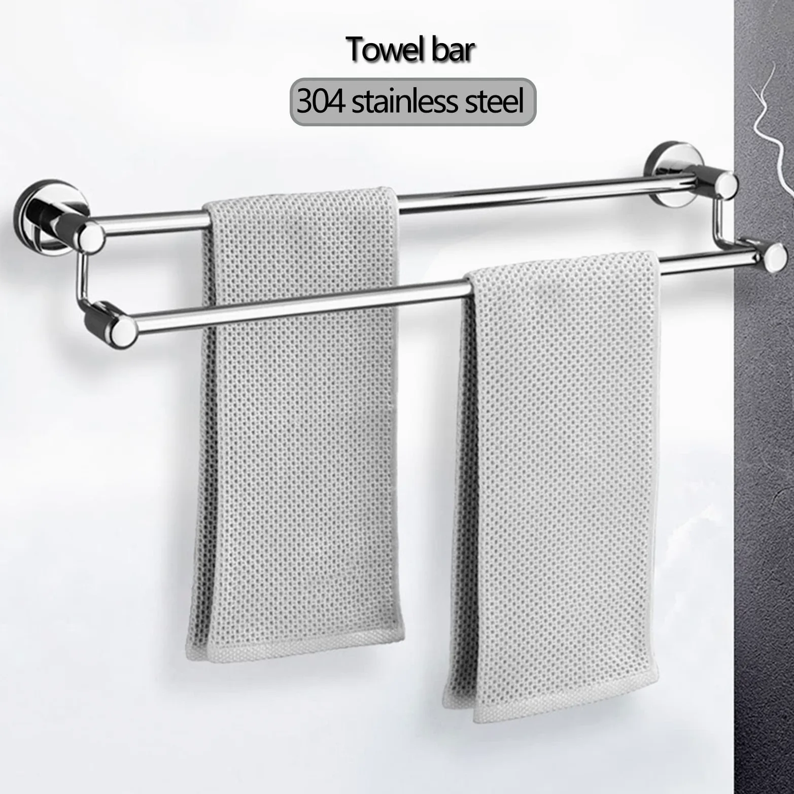 Portasciugamani doppio in acciaio inox, montaggio a parete, per bagno e cucina, 120 cm, argento