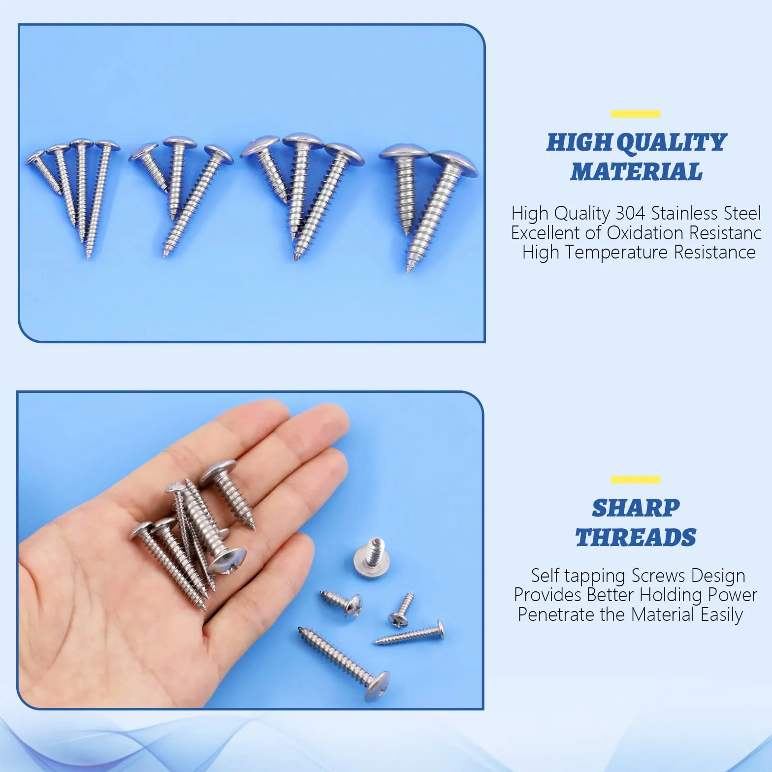 Glarks 250 pezzi M3 M4 M5 M6 Metrico 304 Acciaio Inox Phillips Truss Head Viti Assortimento