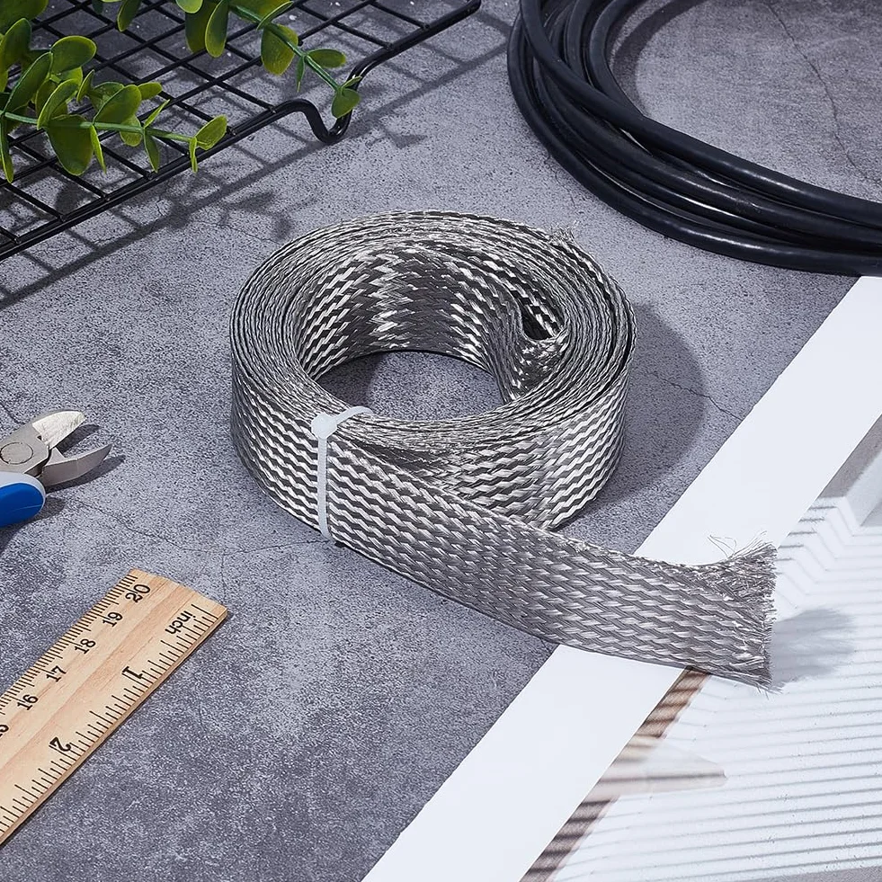 UNICRAFTALE Treccia metallica intrecciata in acciaio inossidabile 30 mm di larghezza 3 m guaina schermatura cavi nastro metallico flessibile estensibile per protezione cavi elettrici