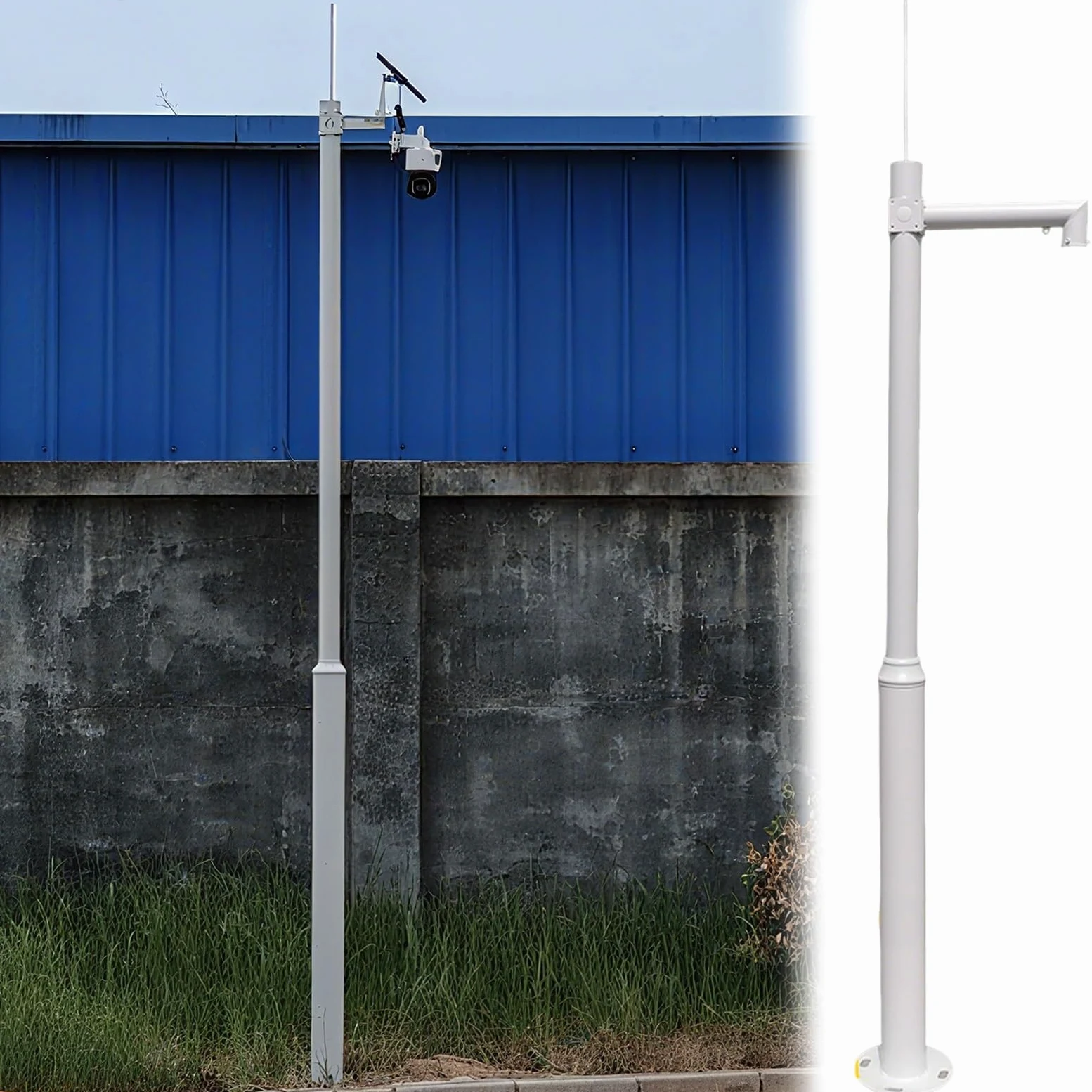 Palo di montaggio per telecamera di sicurezza con supporto staccabile e gabbia a terra per sorveglianza esterna
