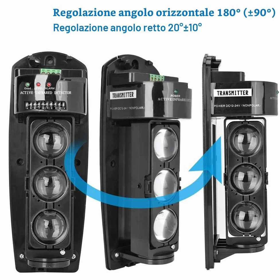 Demeras Rilevatori a Triplo Raggio Allarme a Triplo Raggio Rilevatore LED fotoelettrico a infrarossi Sistema di Sicurezza Trasmissione Wireless per Sistema di Allarme di Sicurezza Domestica(ABE-50)