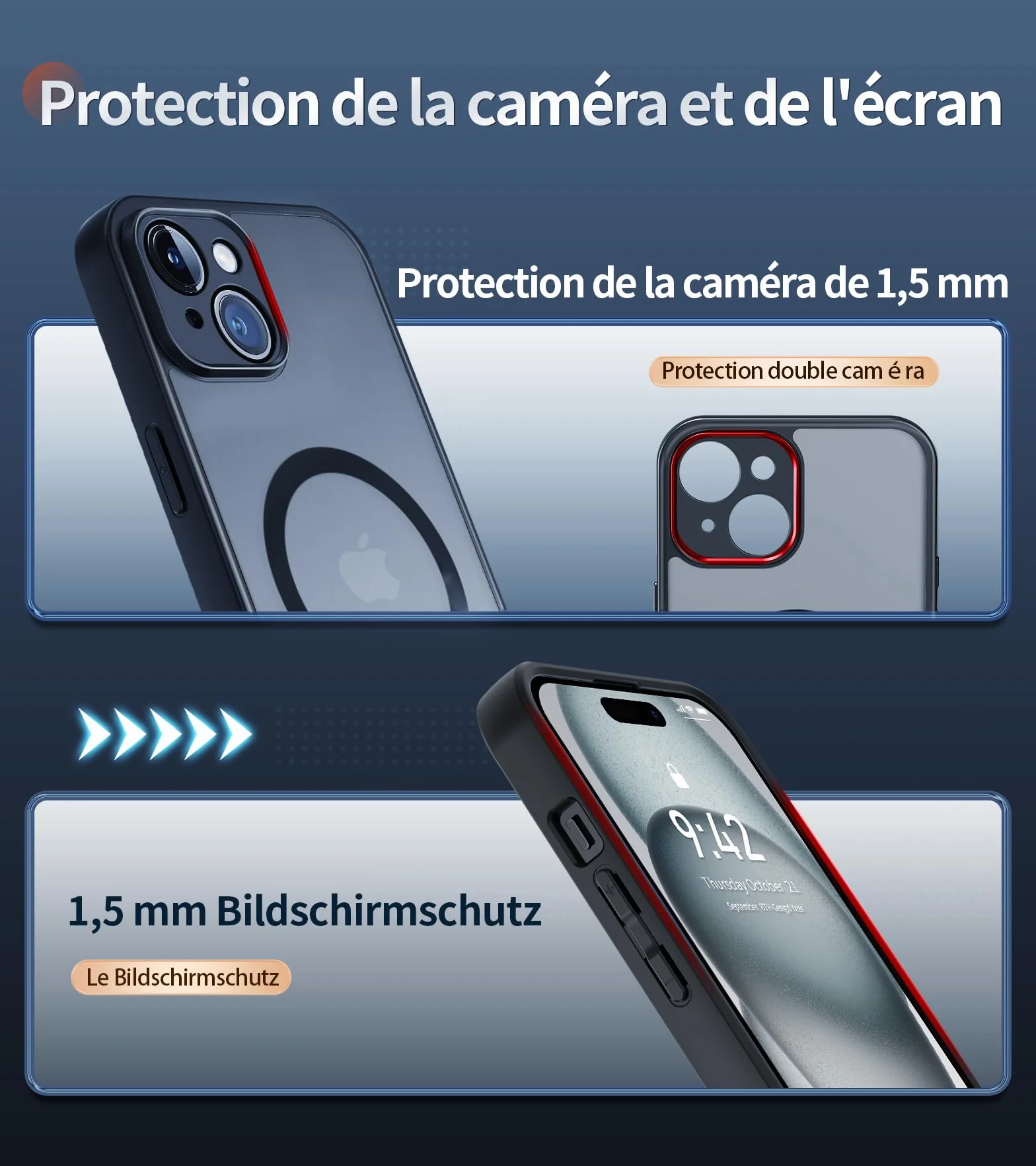 FLLAO Cover Magnetica per iPhone 15 Custodia e 2 Pellicole in Vetro Temperato, Cover iPhone 15 Compatibile con Magsafe, Custodia Traslucida Opaca Posteriore Sottile Antiurto Protettiva Case, Nero
