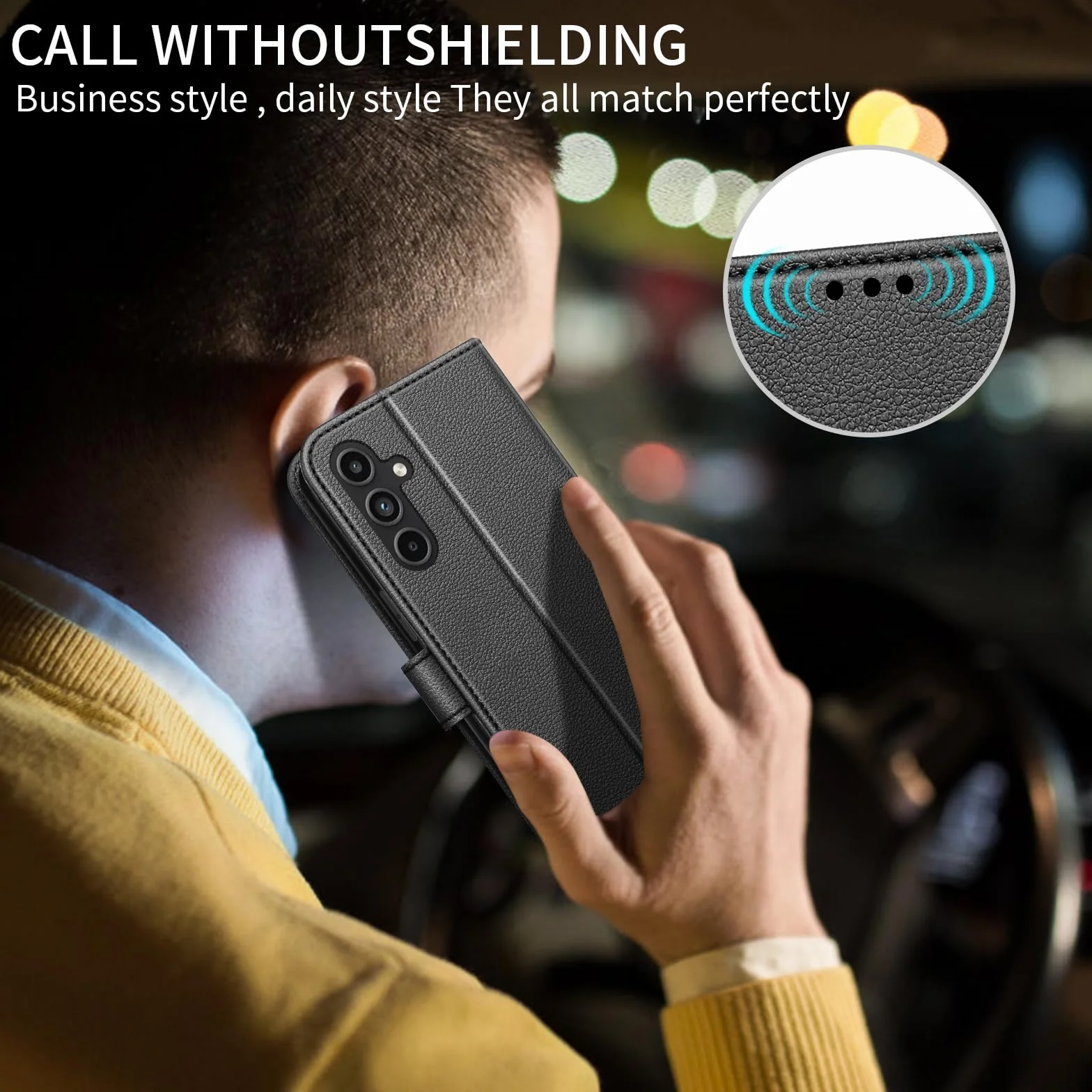 Cover per Samsung Galaxy A16 5G/4G Custodia con 2 Vetro Temperato Pellicola a Libro Portafoglio in Pelle Porta Carte Protettiva Flip Case,Nero