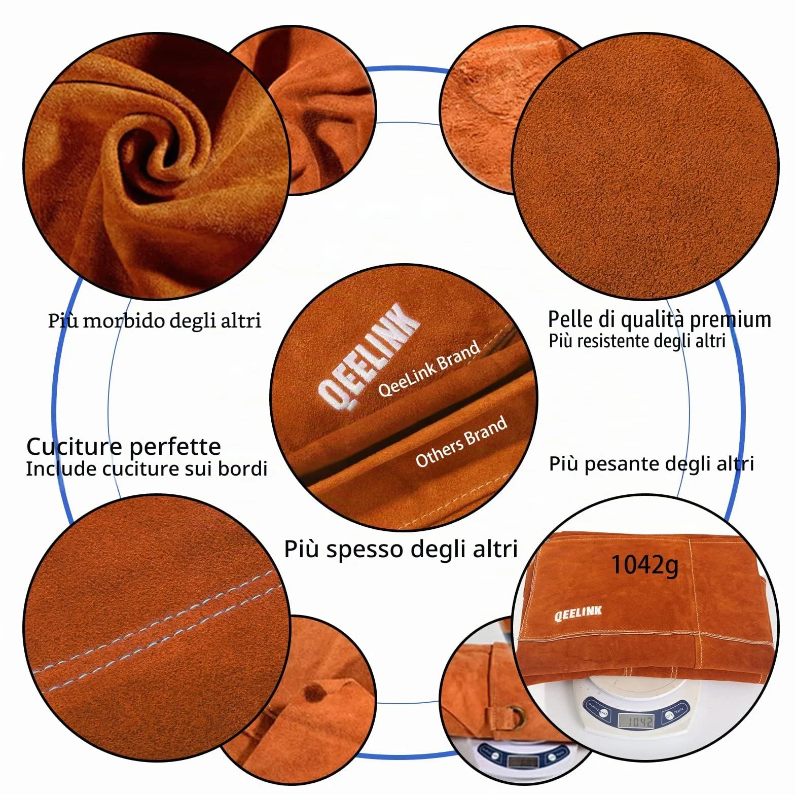 QeeLink Grembiule Saldatore in Pelle Resistente al Calore, Grembiule per Falegname con 6 Tasche, Grembiuli da Lavoro per Uomo Regolabile da M a XXXL per Fabbro, Carpentiere