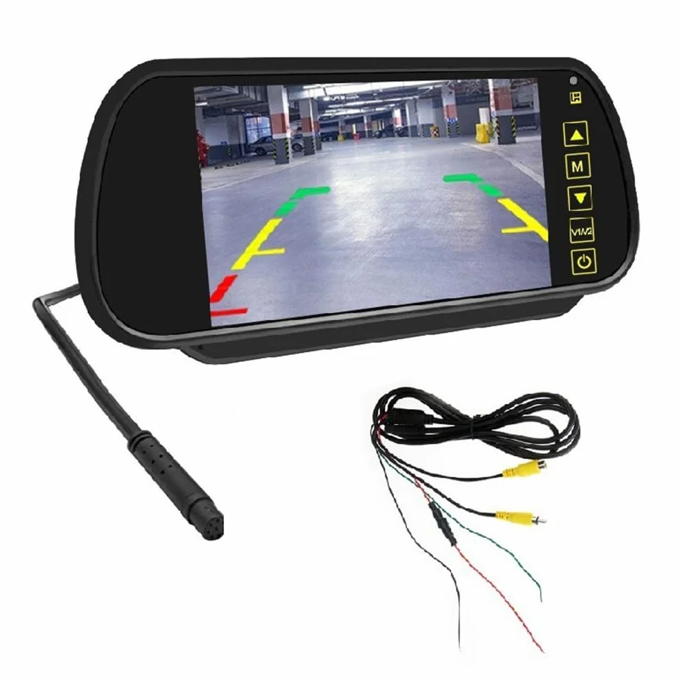Monitor LCD per Auto da 7 Pollici con Specchietto Retrovisore, Schermo di Parcheggio, 2 Ingressi AV, Display Automatico per Assistenza Alla Telecamera Posteriore, Facile da Usare, Resistente