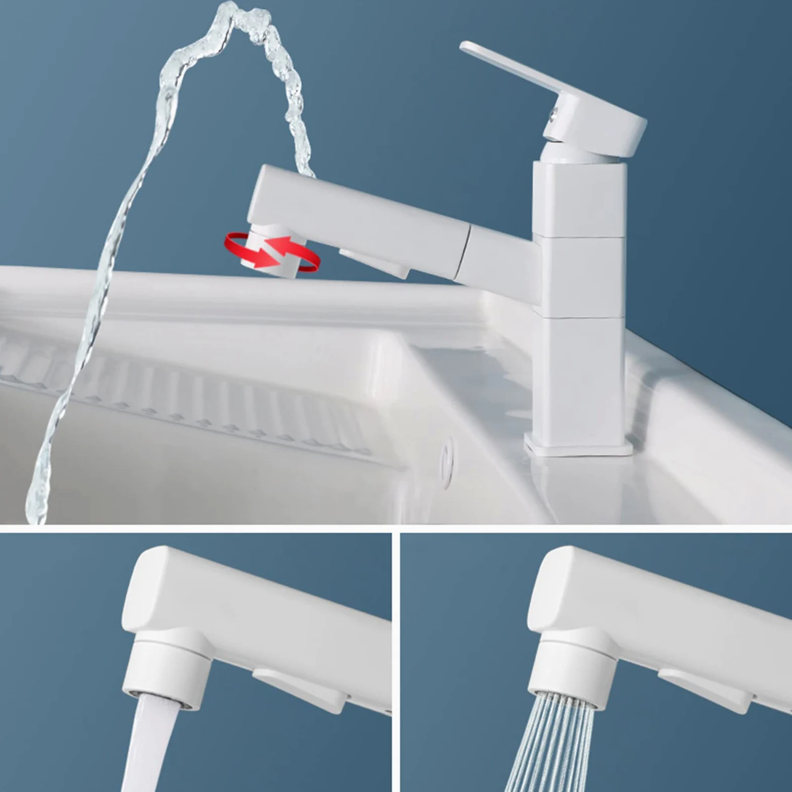 Generico Rubinetto da Bagno Rubinetto Miscelatore Girevole con Doccetta Estraibile per Lavabo da Cucina E Bagno Nero Quadrato Alto