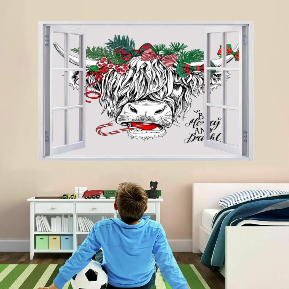 Decorazione Da Parete 3D, Bestiame Dell'Altopiano Stanza Delle Autoadesivo Della Parete Smontabile Tema Natalizio Decalcomanie Per Camera Da Letto Per Bambini Nursery Decorazioni Per Matrimoni Regalo