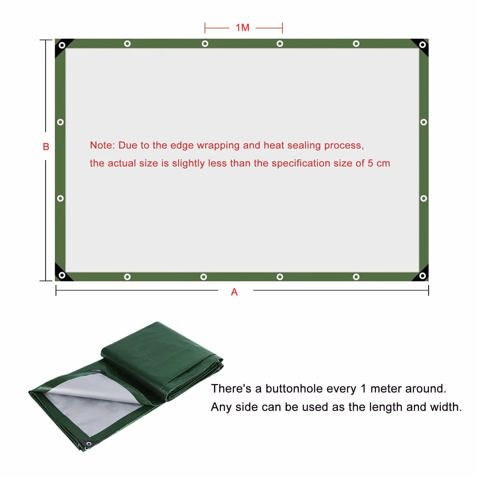 Telone Impermeabile 230 x 250 cm Extra Impermeabile Telone di Copertura con Occhielli per Mobili da Giardino Barche Legno Piscina Camion, Verde