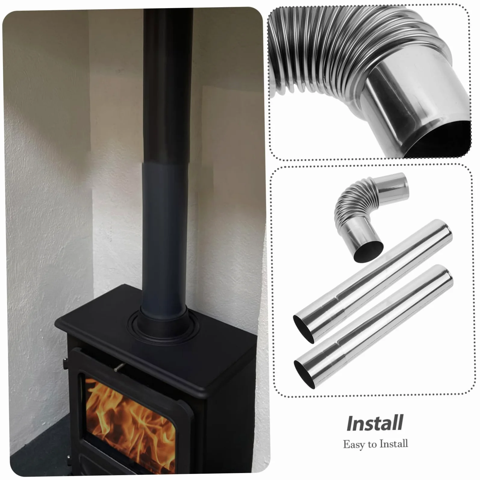 Tubo di Scarico in Acciaio Inox per Stufa Tubi per Riscaldamento Accessori per Stufa Tubo Flessibile Tubi di Sfiato per Casa