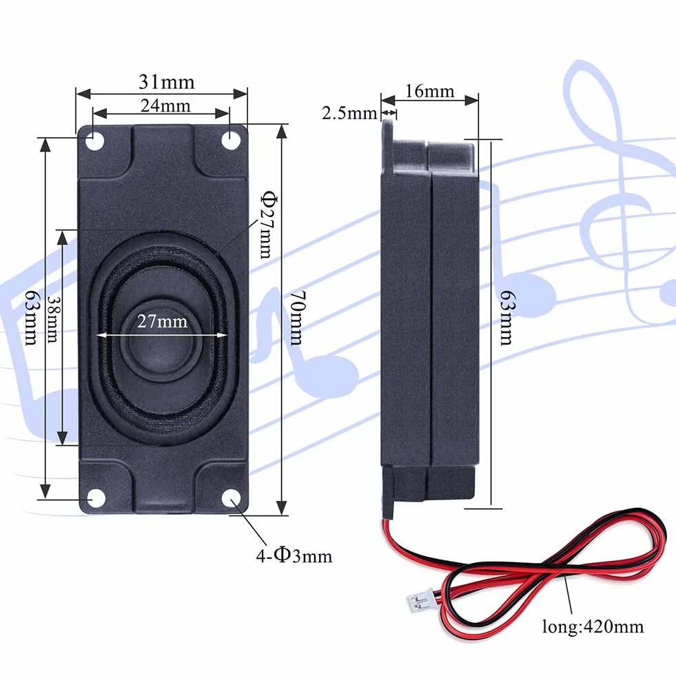 2 pezzi Altoparlante 3 Watt 8 Ohm con Interfaccia JST-PH2.0 per Arduino Electronic Progetti Fai-da-te