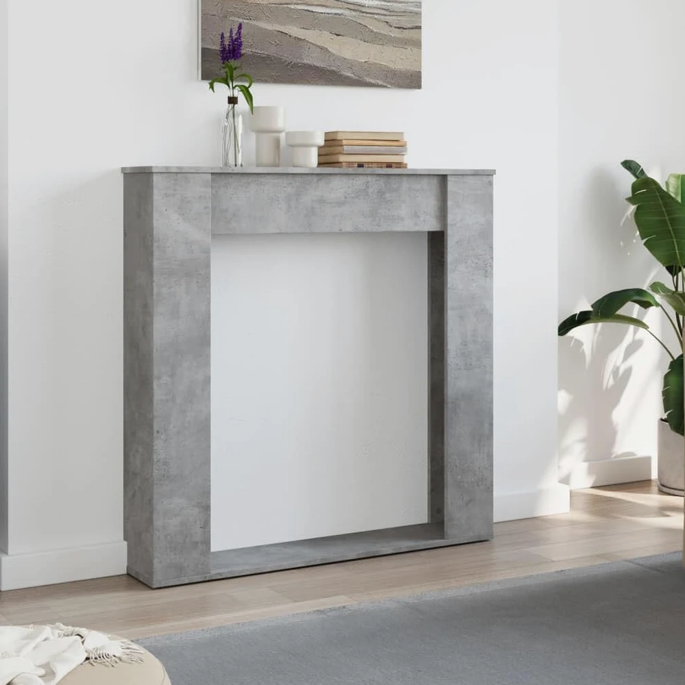 Mangloder - Cornice per camino in legno grigio cemento, 100 x 20 x 100 cm, per fiamme LED, portata 30 kg, cornice per camino facile da pulire, con supporto da parete per soggiorno, riscaldamento e
