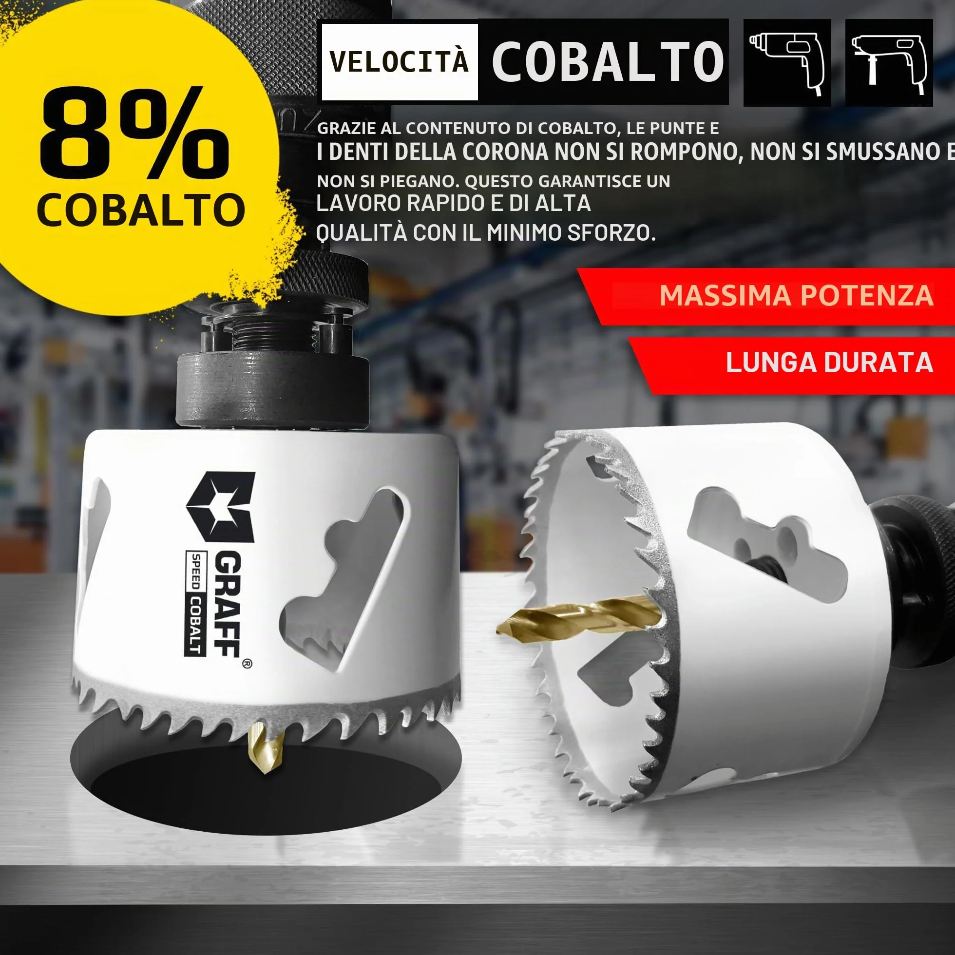 Sega a Tazza Bi-Metallica 68mm 8% Cobalto con Adattatore Esagonale GRAFF