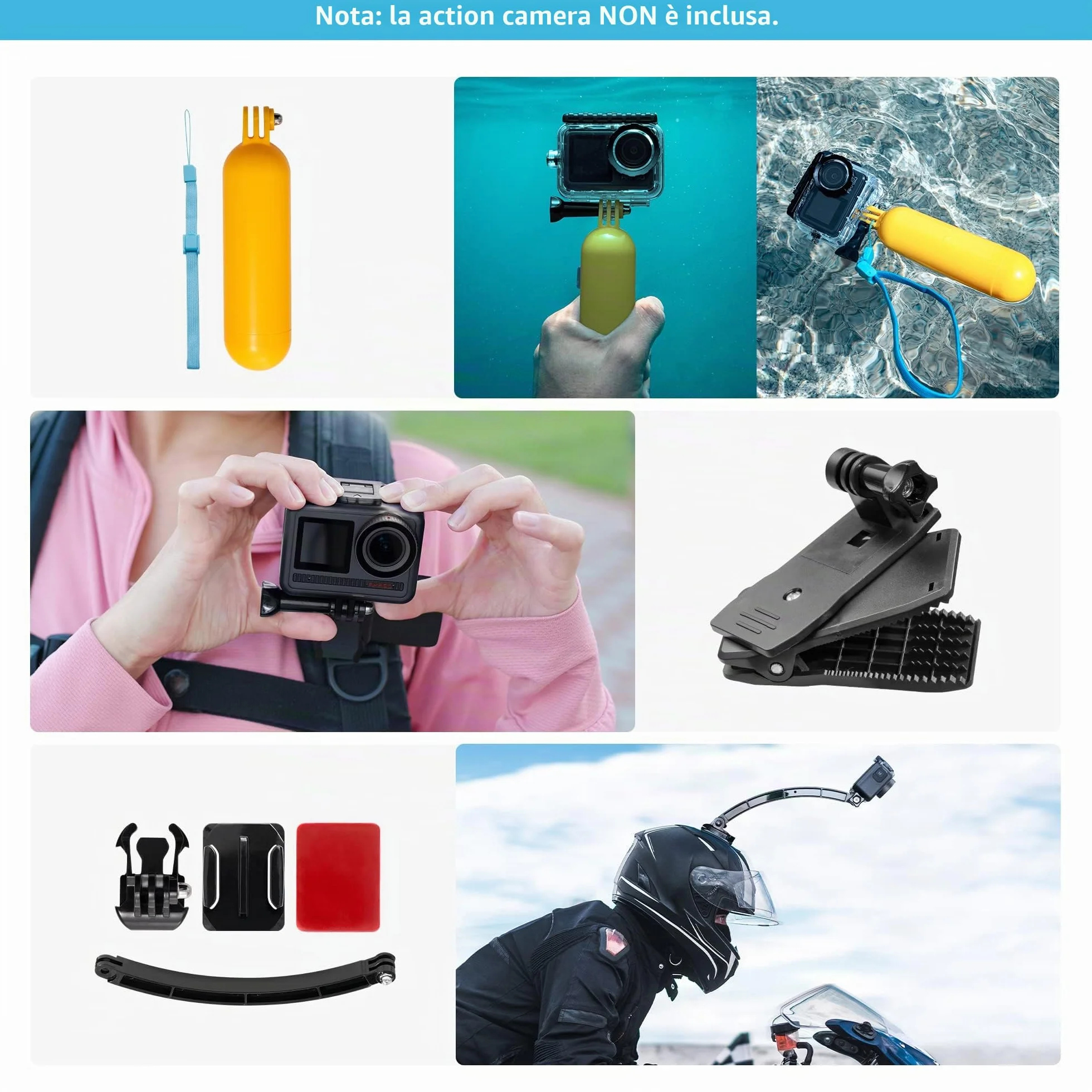 AKASO Kit di Accessori per Action Cam Compatibile con GoPro Hero/ Insta360 DJI Vemont Victure APEMAN COOAU WOLFANG e Altro