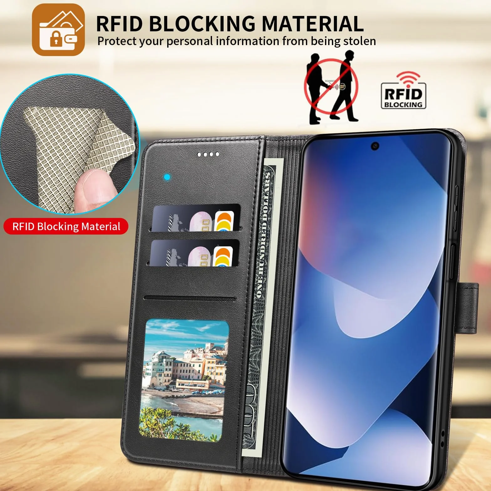 Cover per Xiaomi Redmi Note 15 4G/5G, Custodia in Pelle a Libro con Portafoglio Porta Carte Magnetica Supporto Cuoio Flip Case Cover Libretto Antiurto,Nero