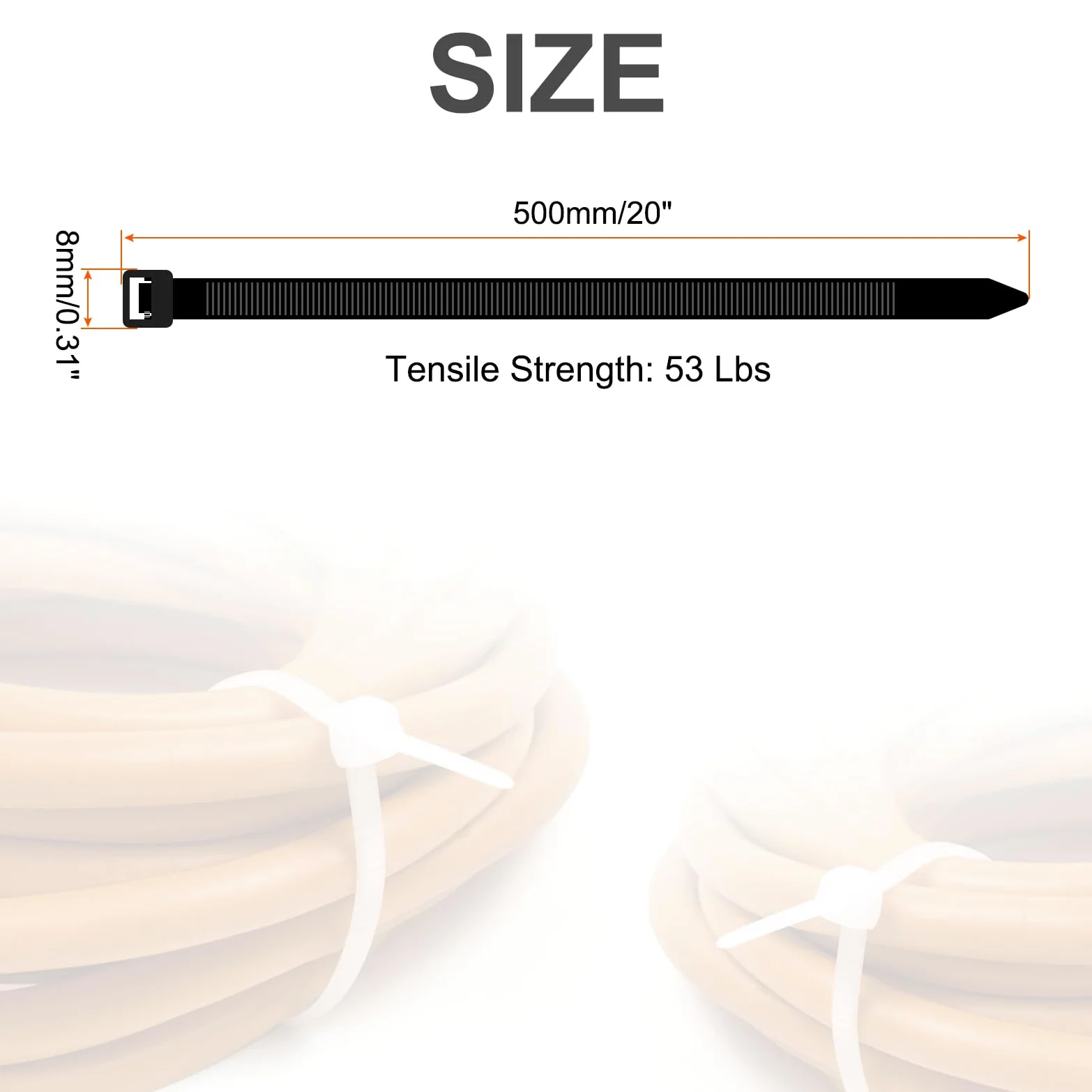 QUARKZMAN 200pz 20" 53 Libbre Fascette per Cavi Fascette Stringicavo in Nylon Auto-Bloccanti Extra Lunghe 5/16" per Gestione Cavi, Nero