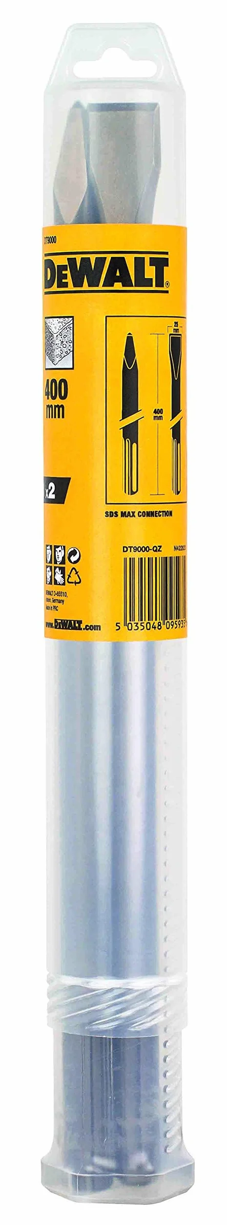 DEWALT SCALPELLO SDS-MAX STANDARD - Set 2 scalpelli 400 mm punta + piatto, DT9000-QZ
