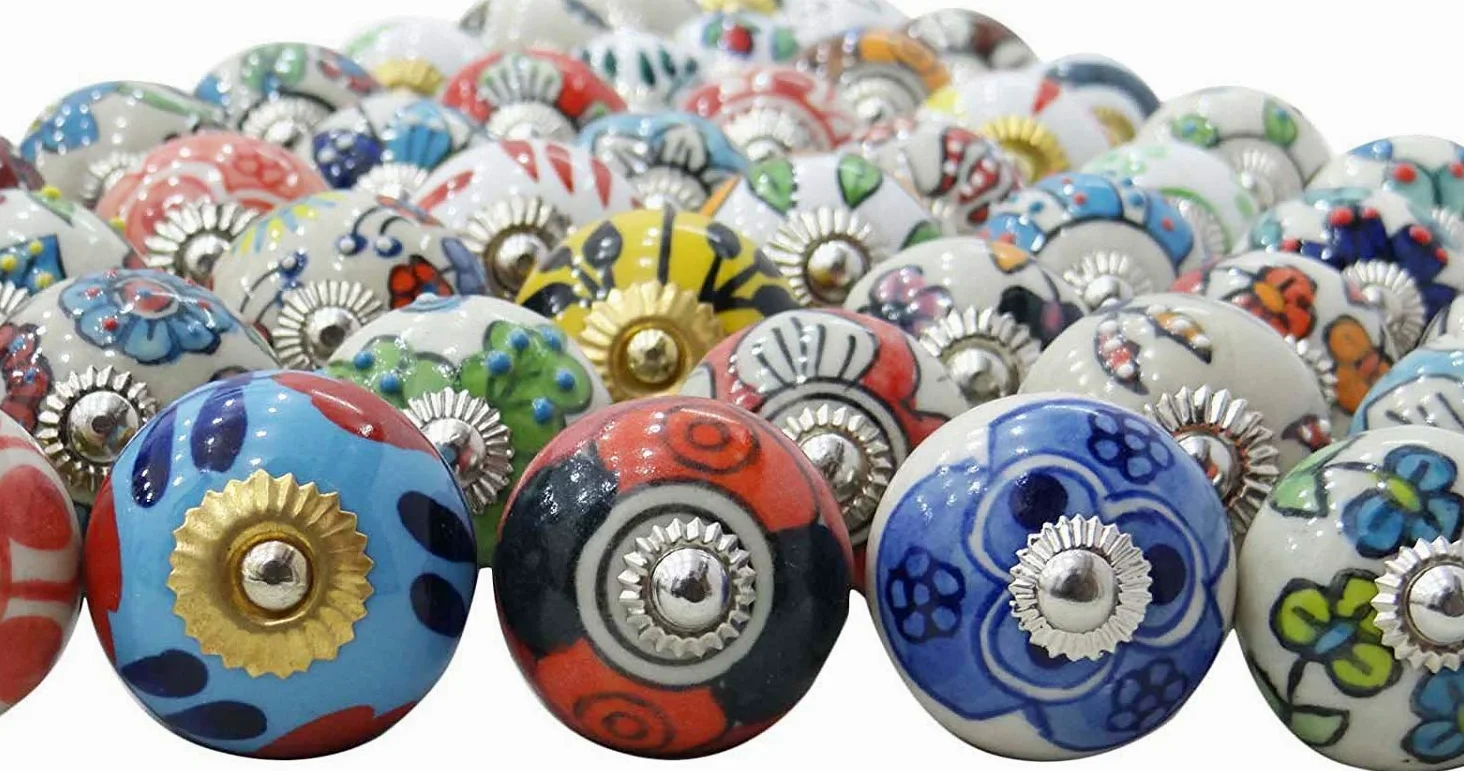 Manopole Decorative Rotonde a Forma di Maniglie, Pomello in Ceramica Dipinta a Mano, 25 Pezzi Assortiti