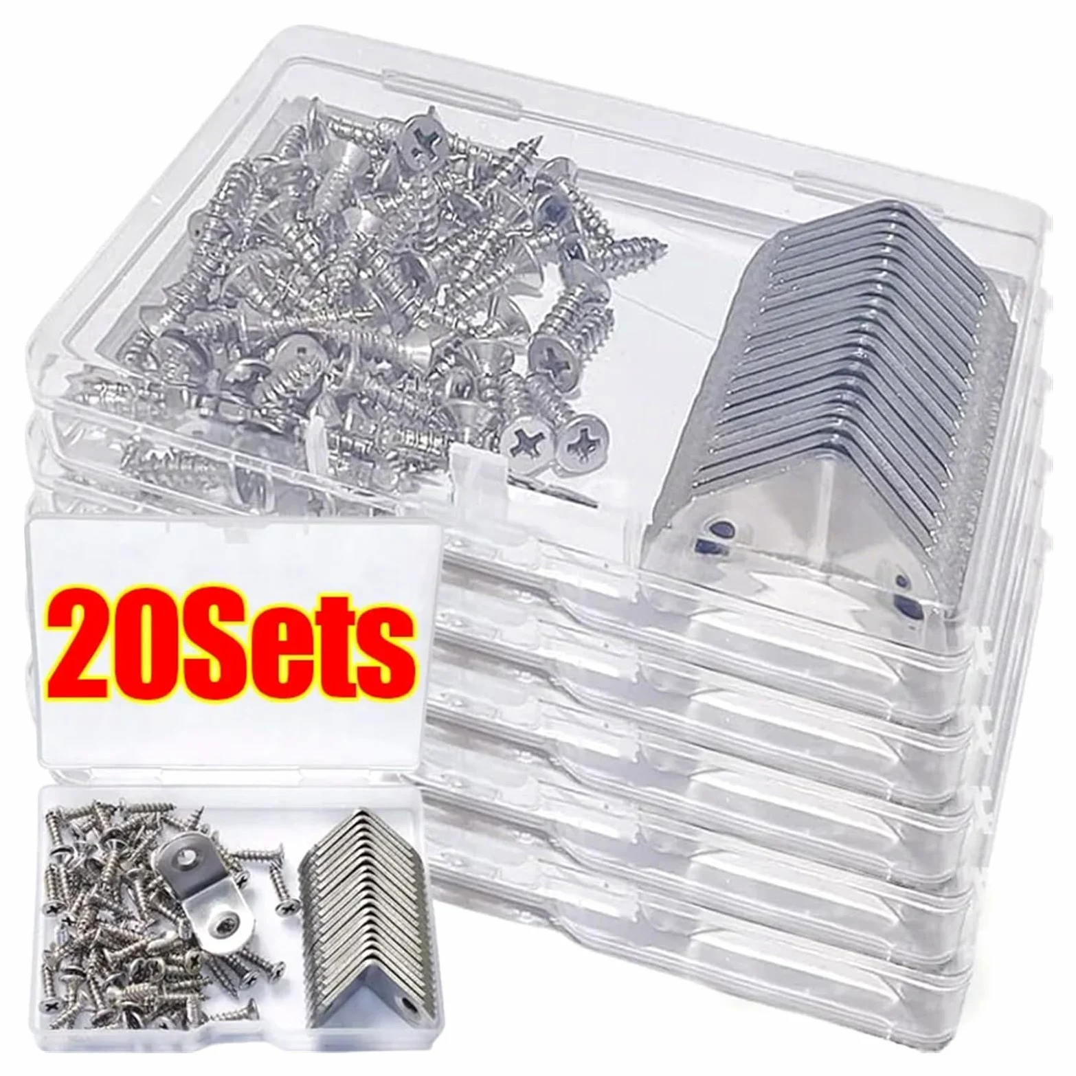 20/1 Set Staffa a L di supporti angolari Staffe ad angolo retto da 90 gradi con viti for mobili in legno for la casa Scaffali for sedie Adatto per il fissaggio e il supporto(20 Sets-16x20mm)