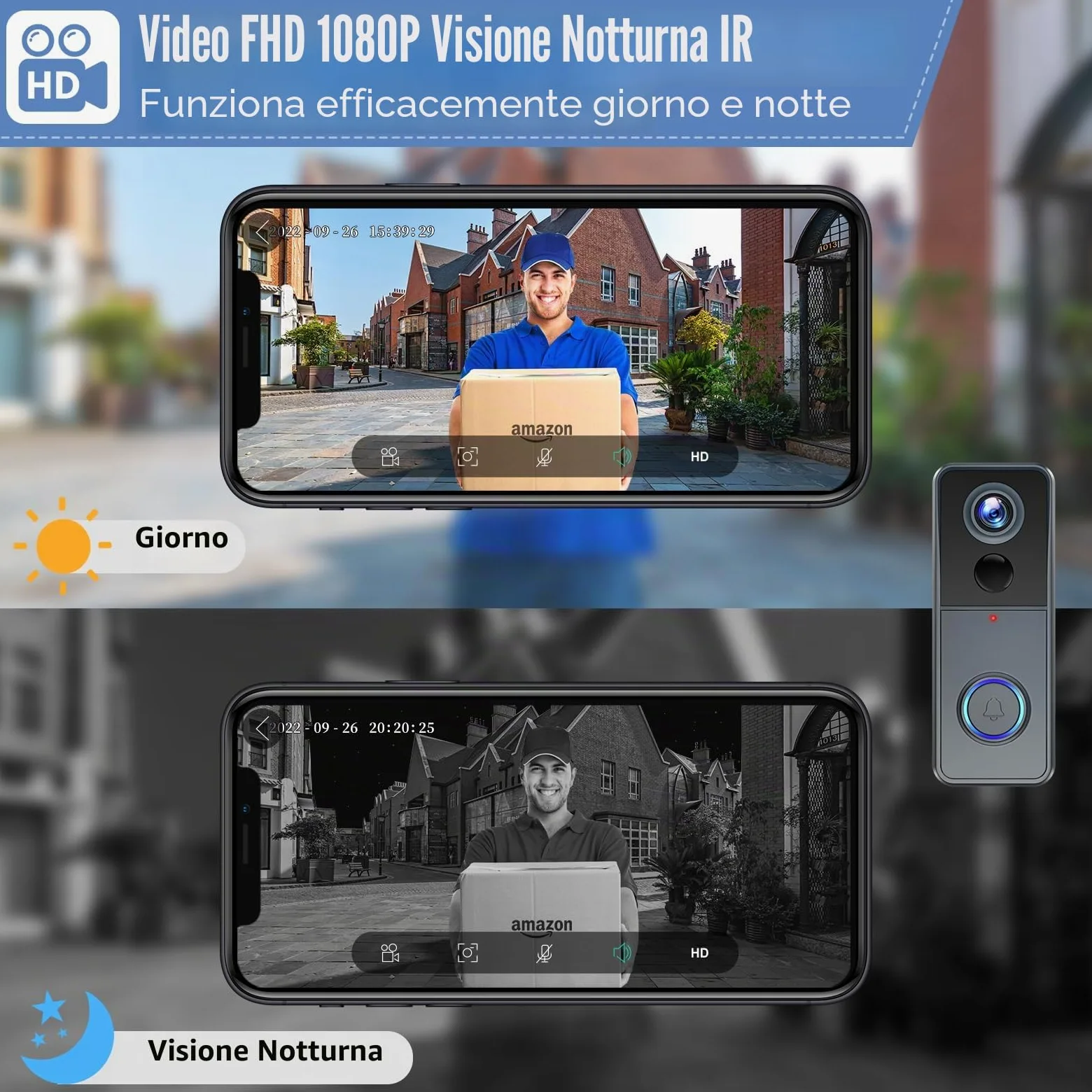 XTU Videocitofono WiFi Senza Fili, 1080P FHD Video Campanello con Suoneria, Rilevamento Umano PIR, Audio Bidirezionale, Batteria 5000mAh, Supporta Scheda SD e Cloud, IP66