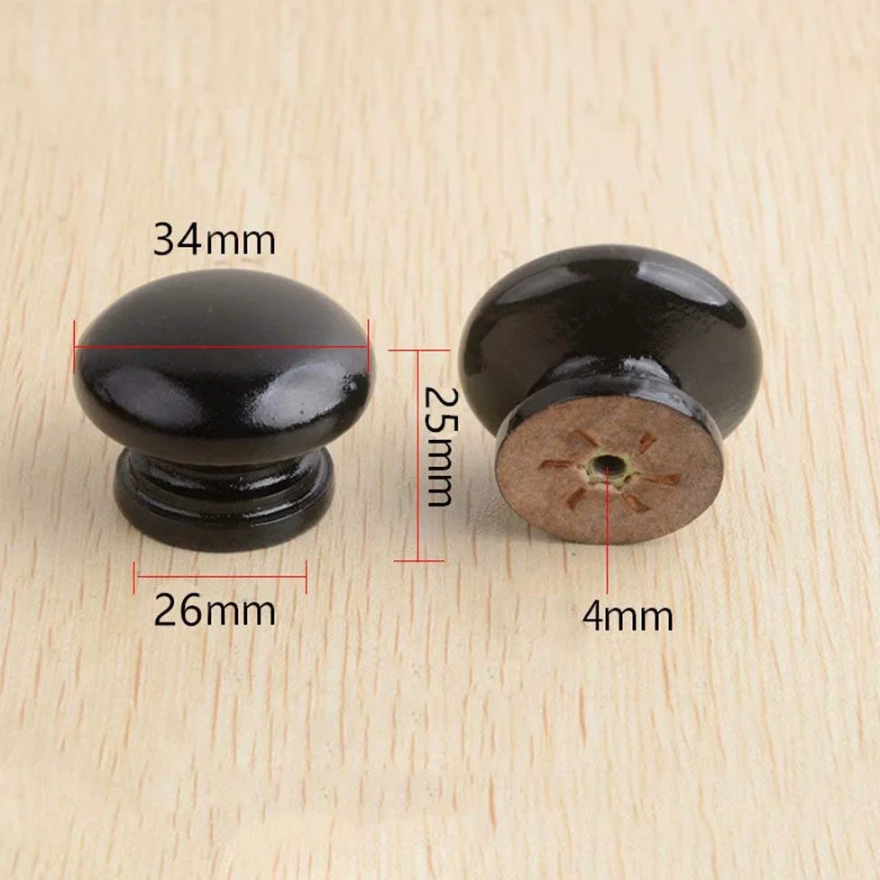 20 pomelli rotondi in legno per mobili, mobili, cassetti, pomelli per cassettiera, forma a fungo, diametro 34 mm, altezza totale 25 mm (nero)