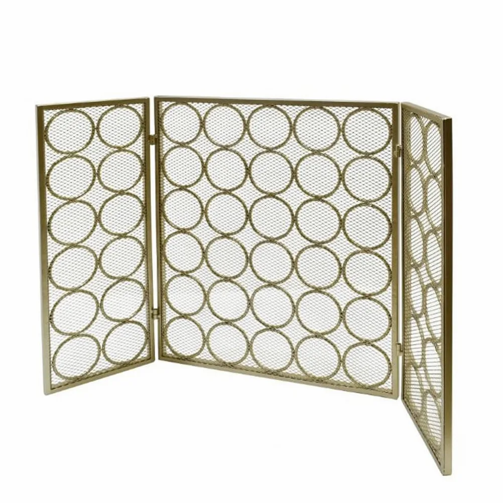 Schermi per Caminetti di Guardia Schermo for camino in ferro battuto Schermo Tri-fold Circle Pattern With Net Spark Protection Screen Home Camino Sicurezza Accessori per Caminetti in Rete Decorativa