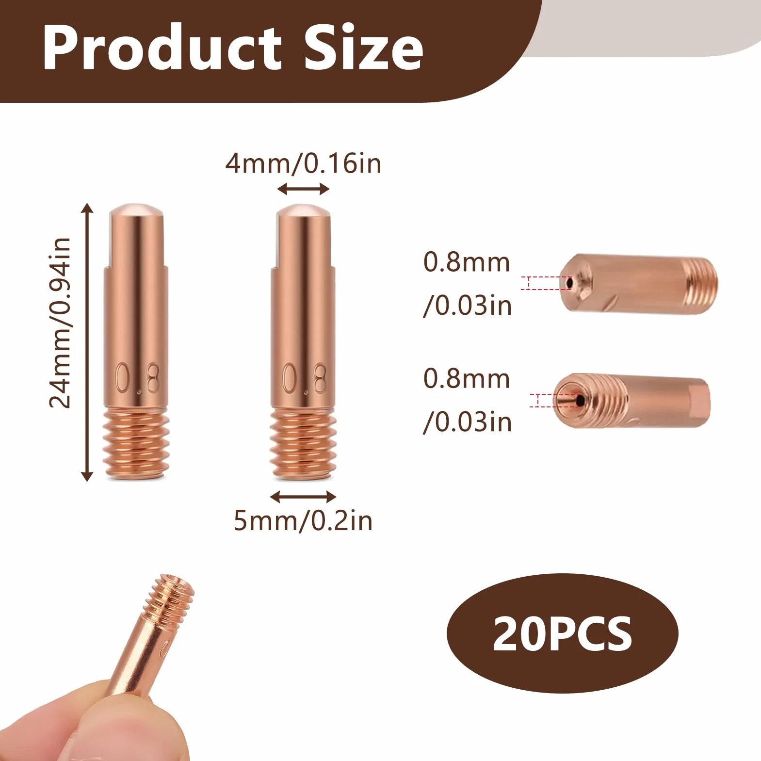 Punta Guidafilo MIG MAG 15AK M6 0.8 mm Rame, Ugelli Saldatrice per Saldatura a Gas