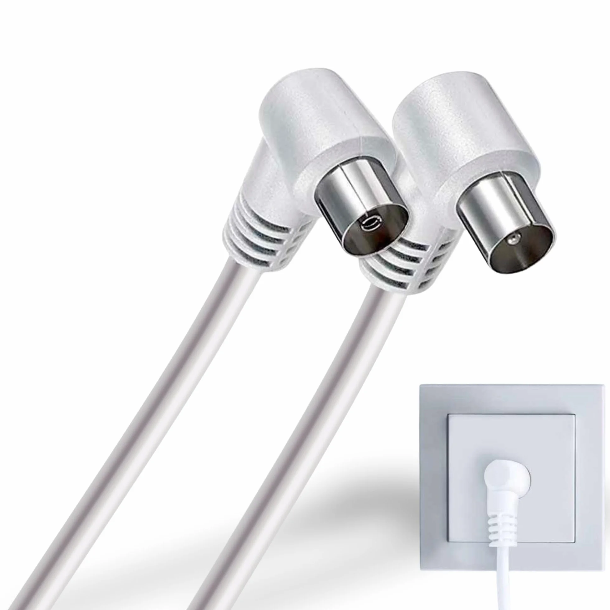 TECHZOCO Cavo antenna TV maschio femmina, coassiale 90°, per TV e decoder, 70dB, HDTV, DVB-T2/C/S, 75 Ohm, bianco, 2,5 metri