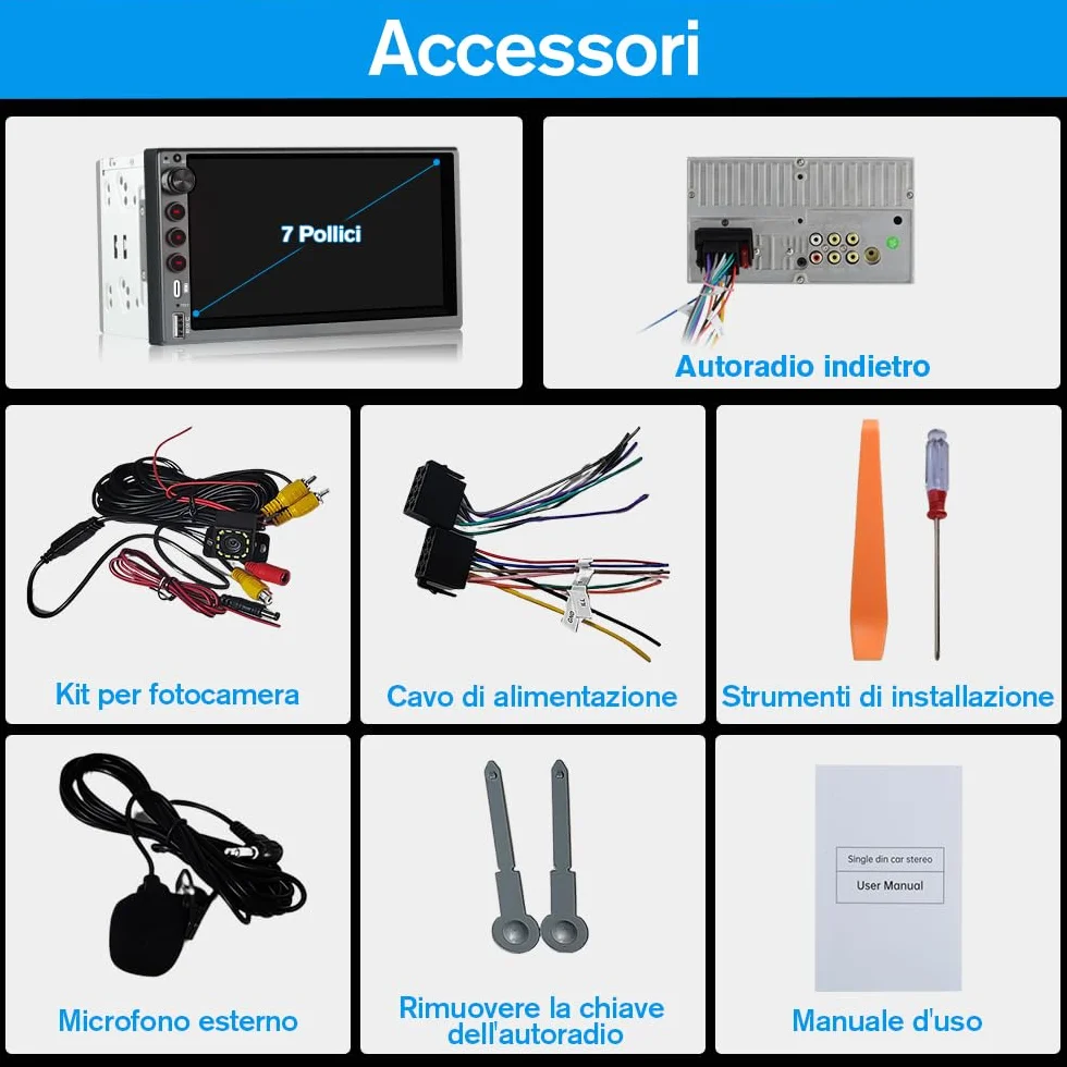 Universale Autoradio 2 DIN con Schermo Wireless CarPlay & Android Auto Bluetooth FM GPS USB Tipo-C Comandi al volante