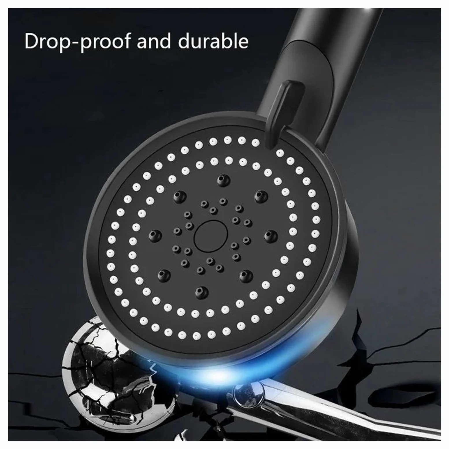 Soffione doccia ad alta pressione bianco e nero con 5 modalità regolabili, supporto per tubo flessibile, ugello a un clic per il risparmio idrico(Silver and Holder)