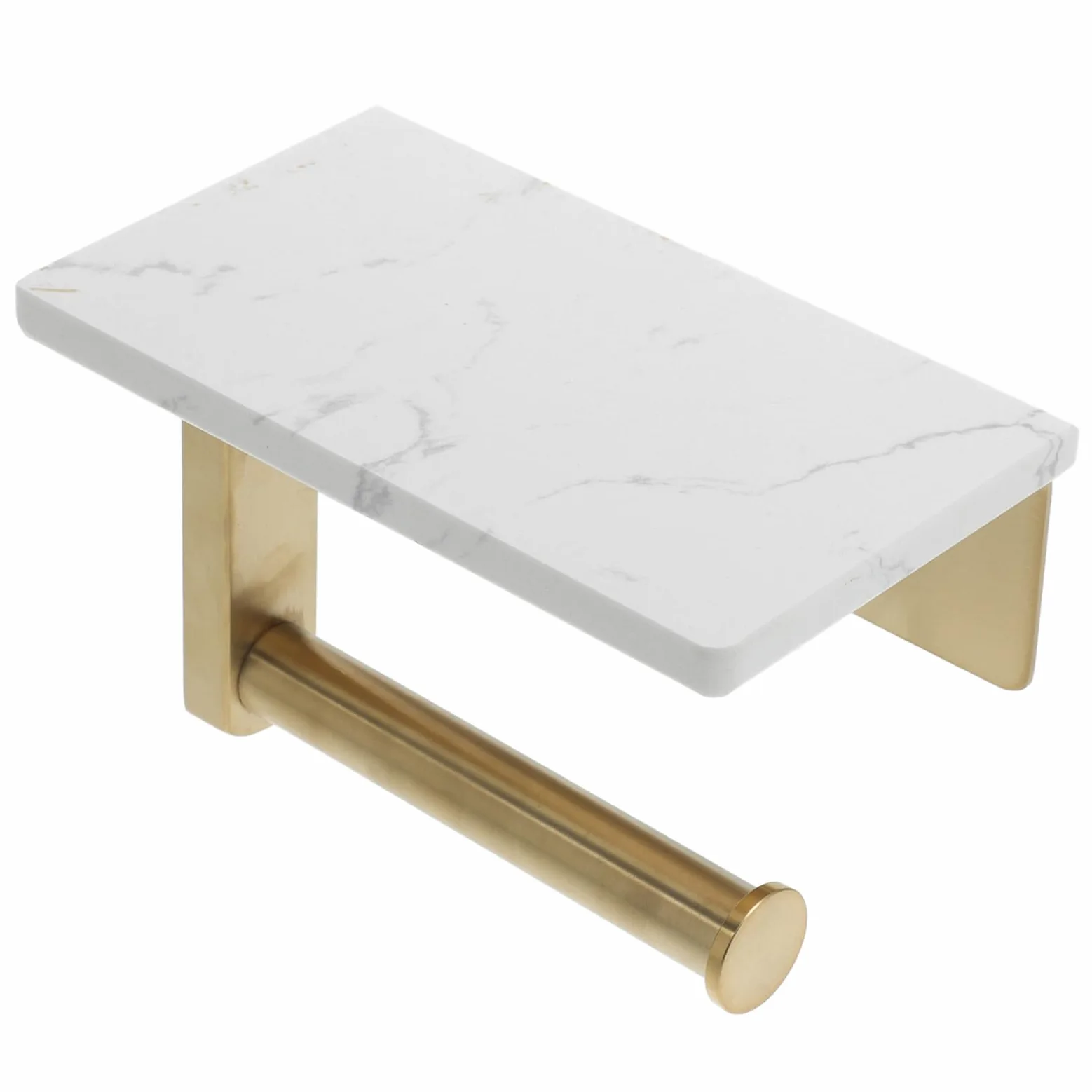 Portarotolo da Parete in Acciaio Inox e Marmo Oro per Bagno | Porta Asciugamani Bagno da Parete, Distanza Foro Centrale 8, 3cm, Ripiano Superiore