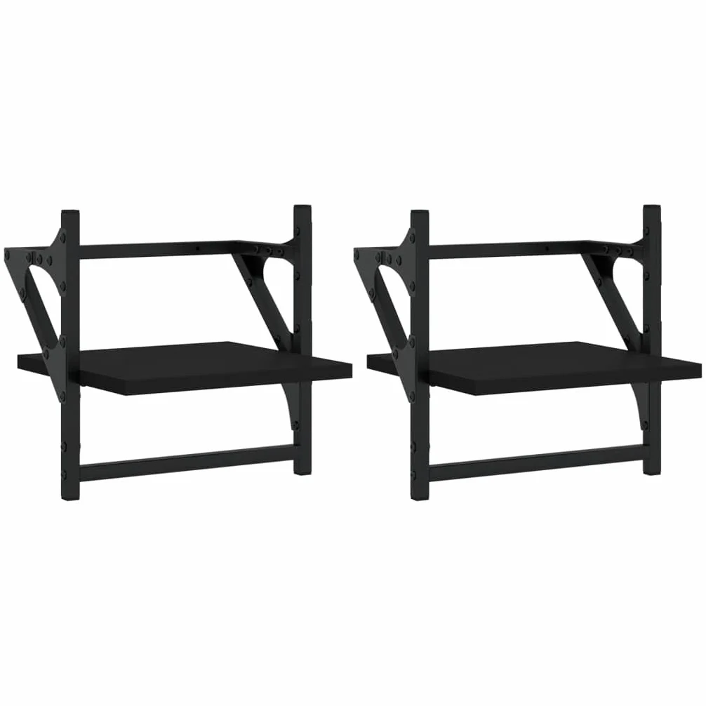 Scaffalature, mensole da parete e sporgenze, mensole da parete con barre, 2 pezzi, nero, 30 x 25 x 30 cm