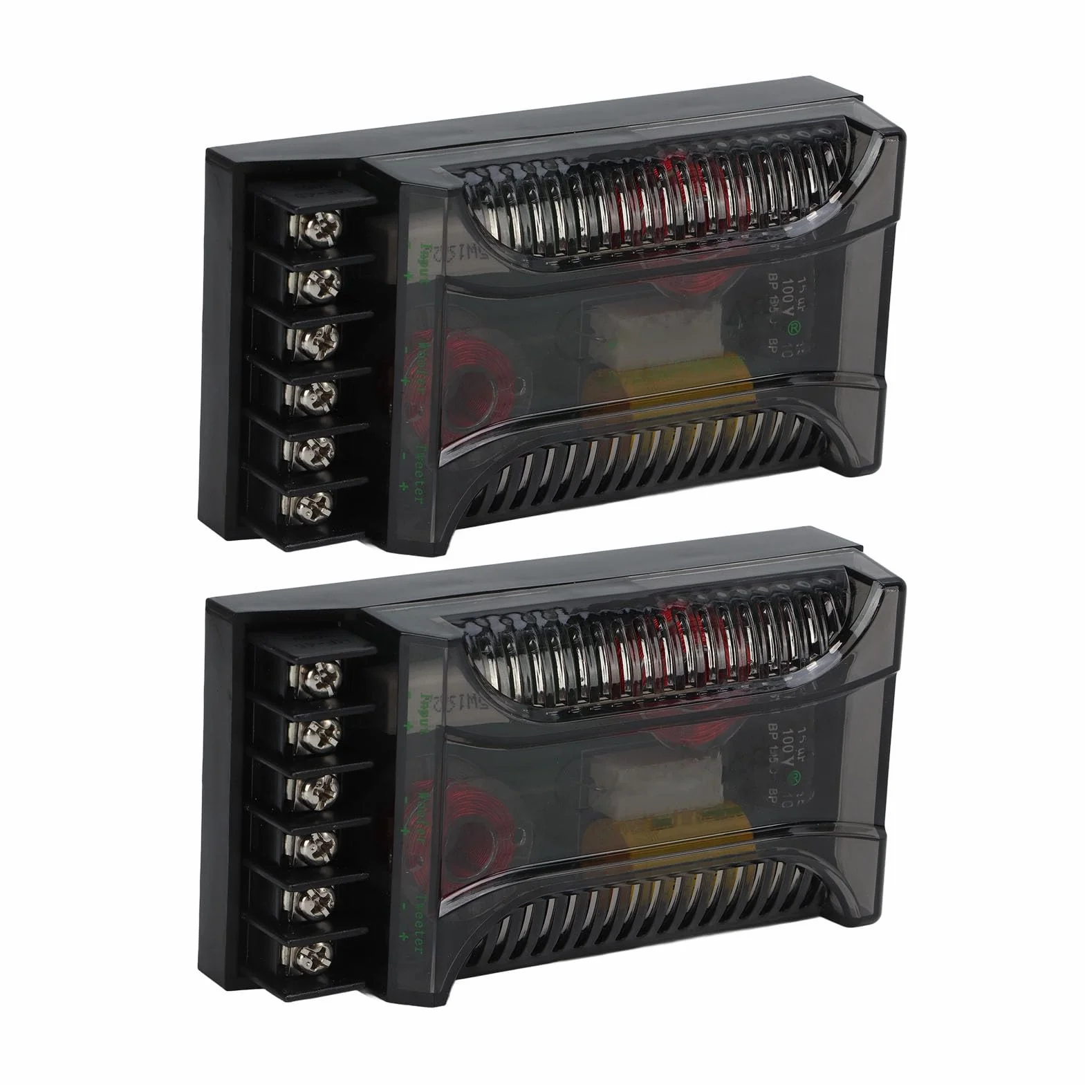 Crossover Elettronico, Crossover Passivo Audio per Auto, 2 Pezzi 2 Vie Audio per Auto Crossover Protezione Sovracorrente Dissipatore di Calore Universale Divisore di Frequenza Dell'altoparlante