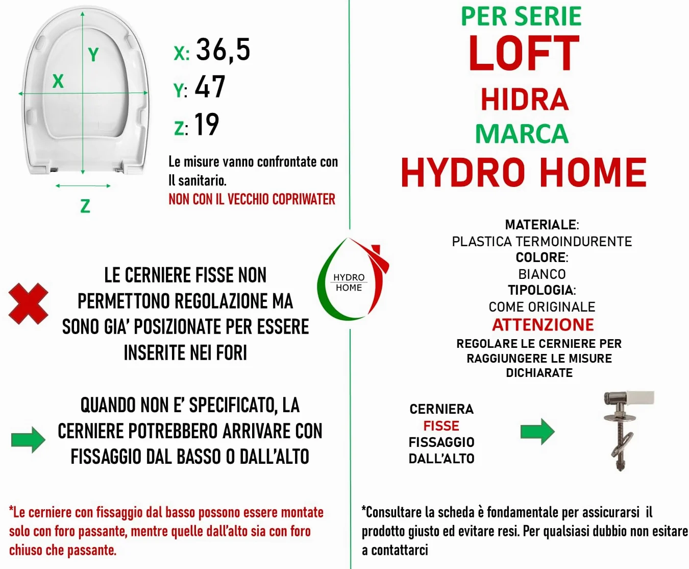 Copriwater Sedile Wc Loft Hidra Come Originale, In Plastica Termoindurente Avvolgente,Colore Bianco MADE IN ITALY