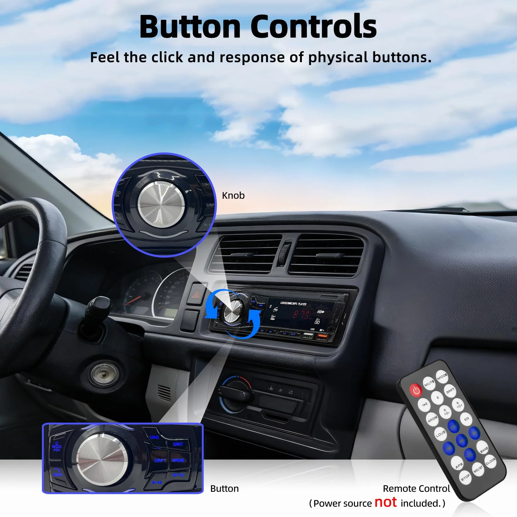Autoradio Bluetooth 1 DIN - Stereo Auto con 2 Porte USB, Vivavoce Bluetooth, Radio FM, Supporto MP3 via USB/SD/AUX, Telecomando Incluso - Autoradio per auto 12V (nero)